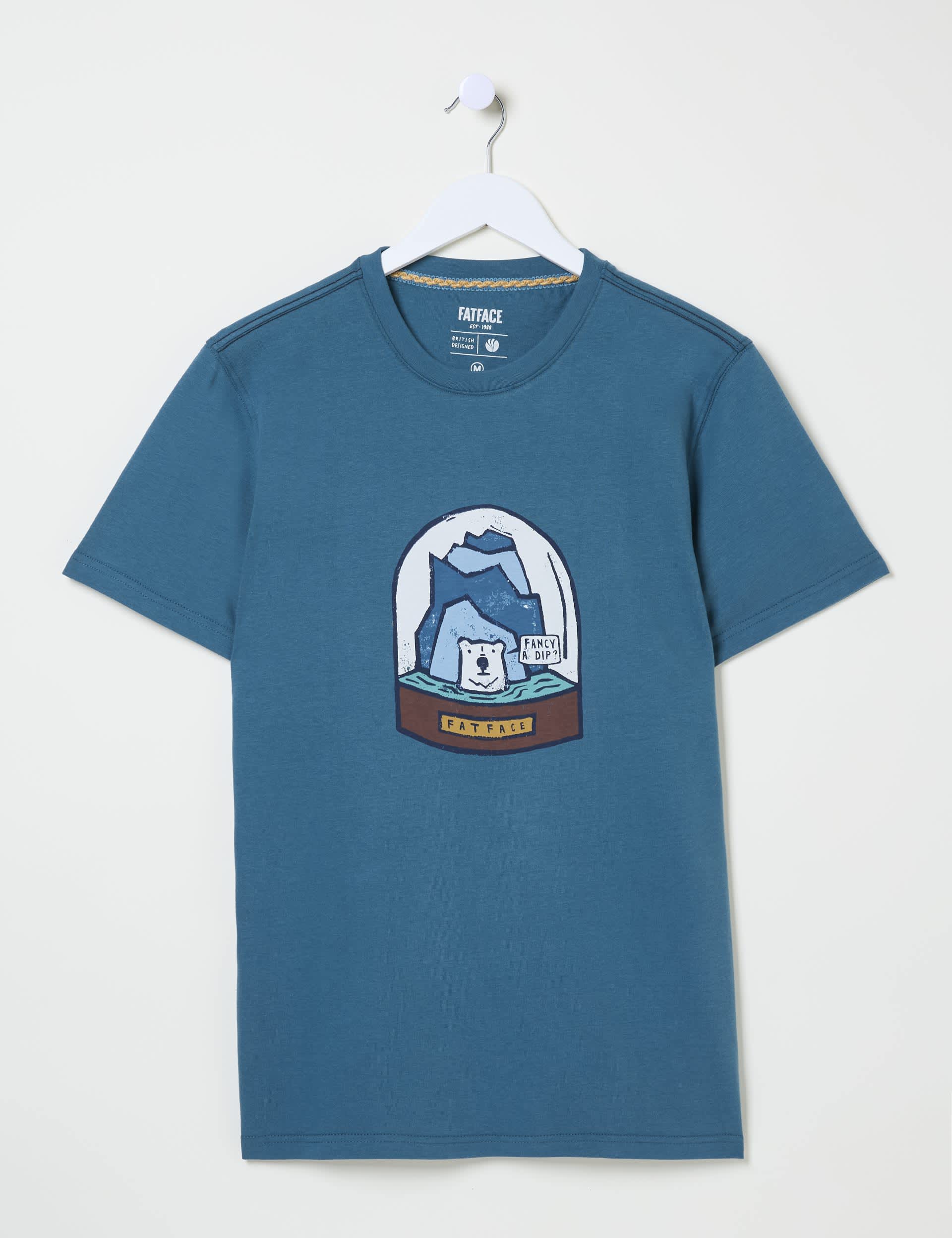 Fatface Men's Pure Cotton Snow Globe Graphic T-Shirt - XSREG - Blue, Blue