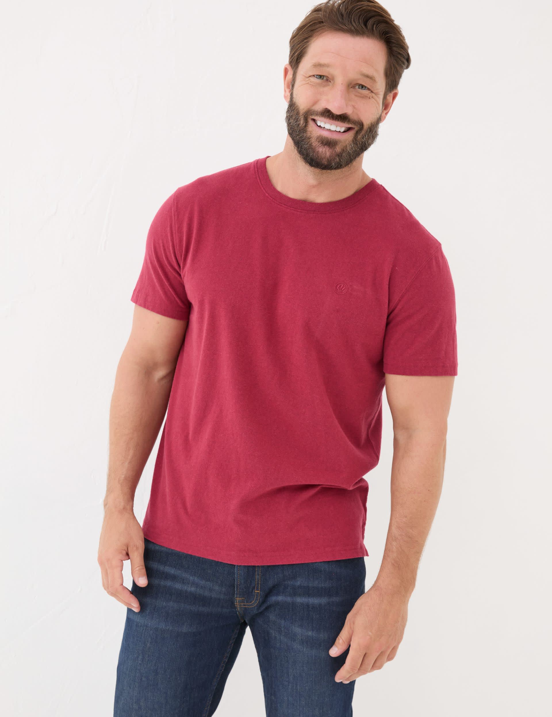 Fatface Men's Pure Cotton Crew Neck T-Shirt - LREG - Red, Blue,Dark Green,Red