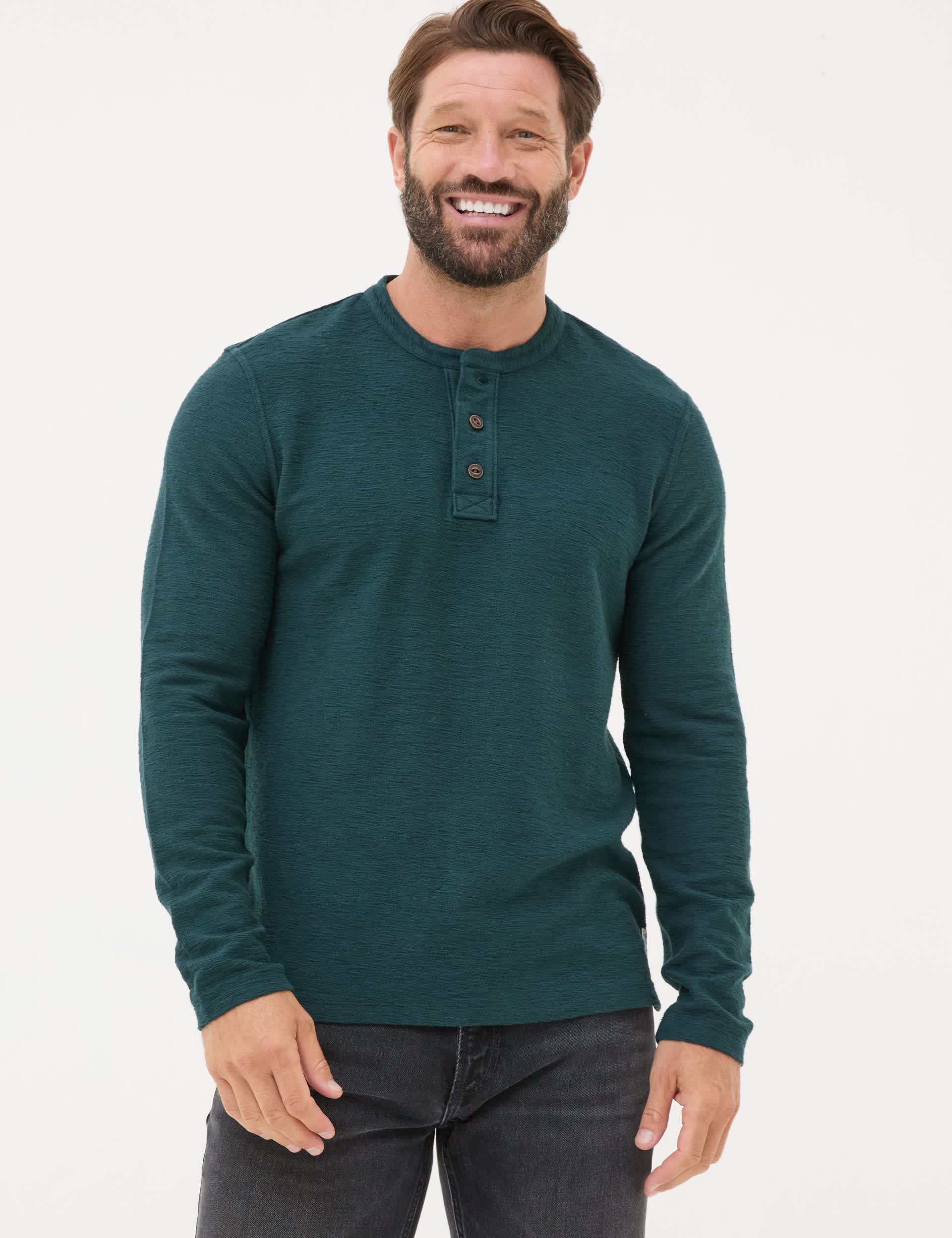 Fatface Men's Pure Cotton Henley Top - LREG - Teal, Teal