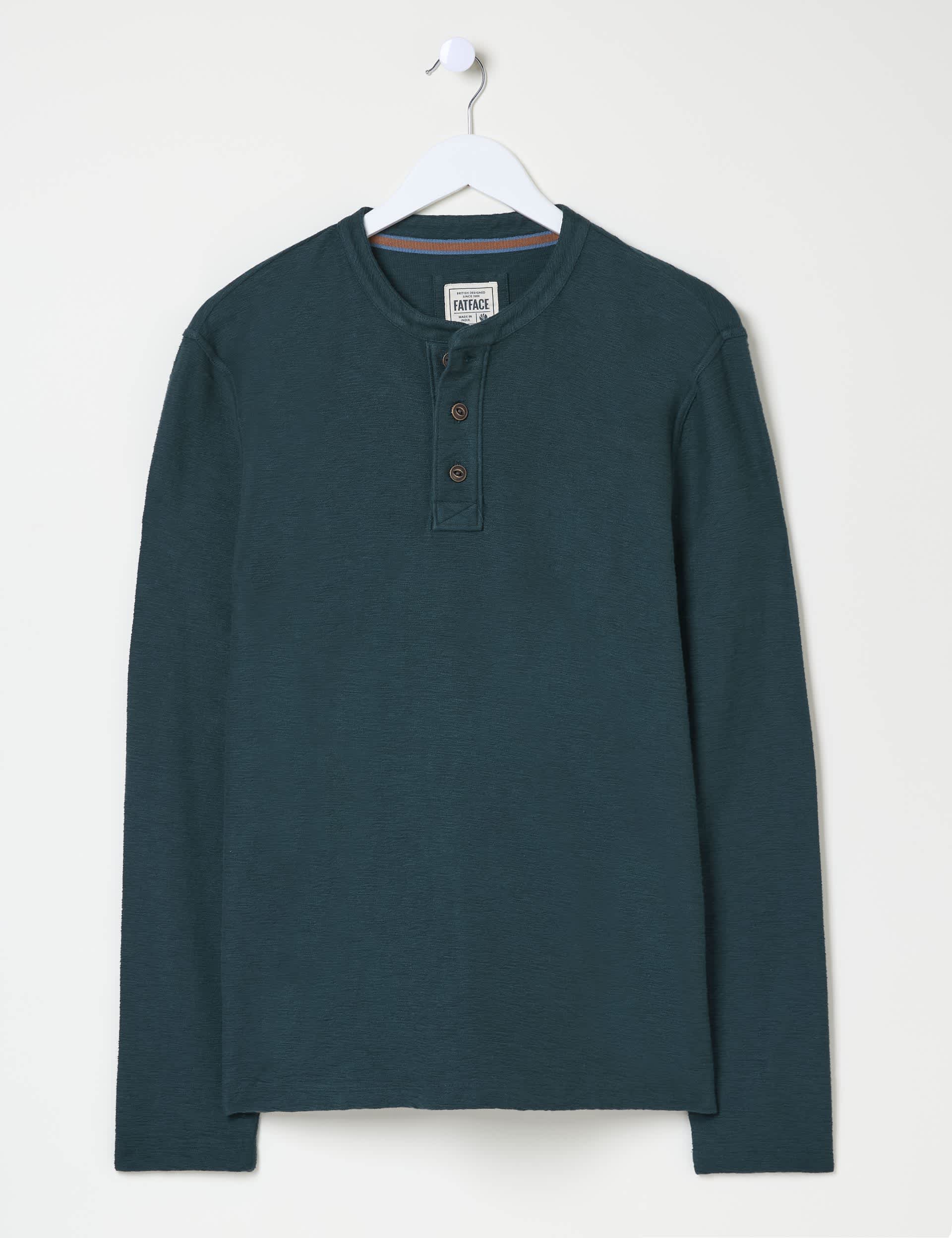 Fatface Men's Pure Cotton Henley Top - XSREG - Teal, Teal