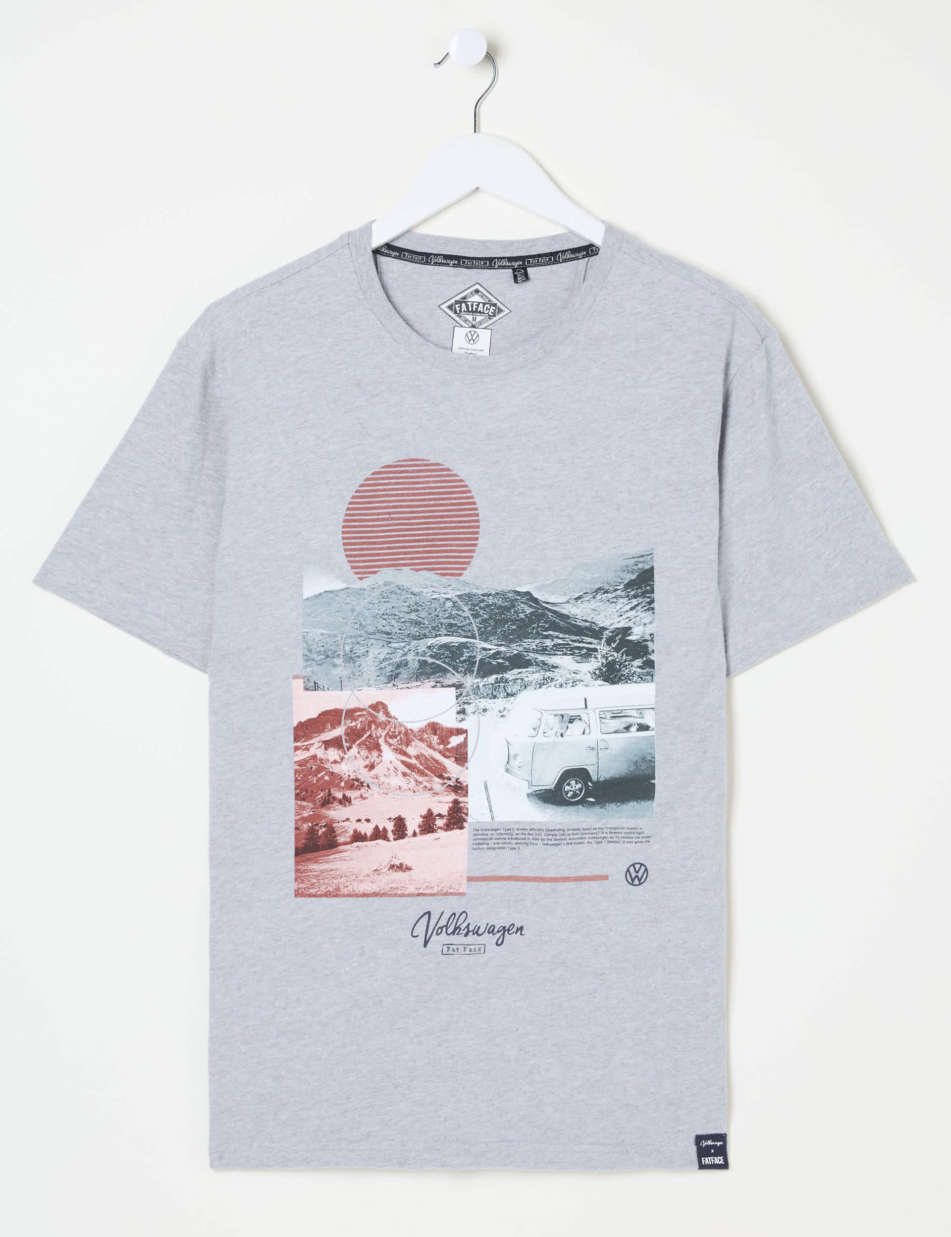 Fatface Men's Pure Cotton VW Camper Photo Graphic T-Shirt - XSREG - Grey Marl, Grey Marl