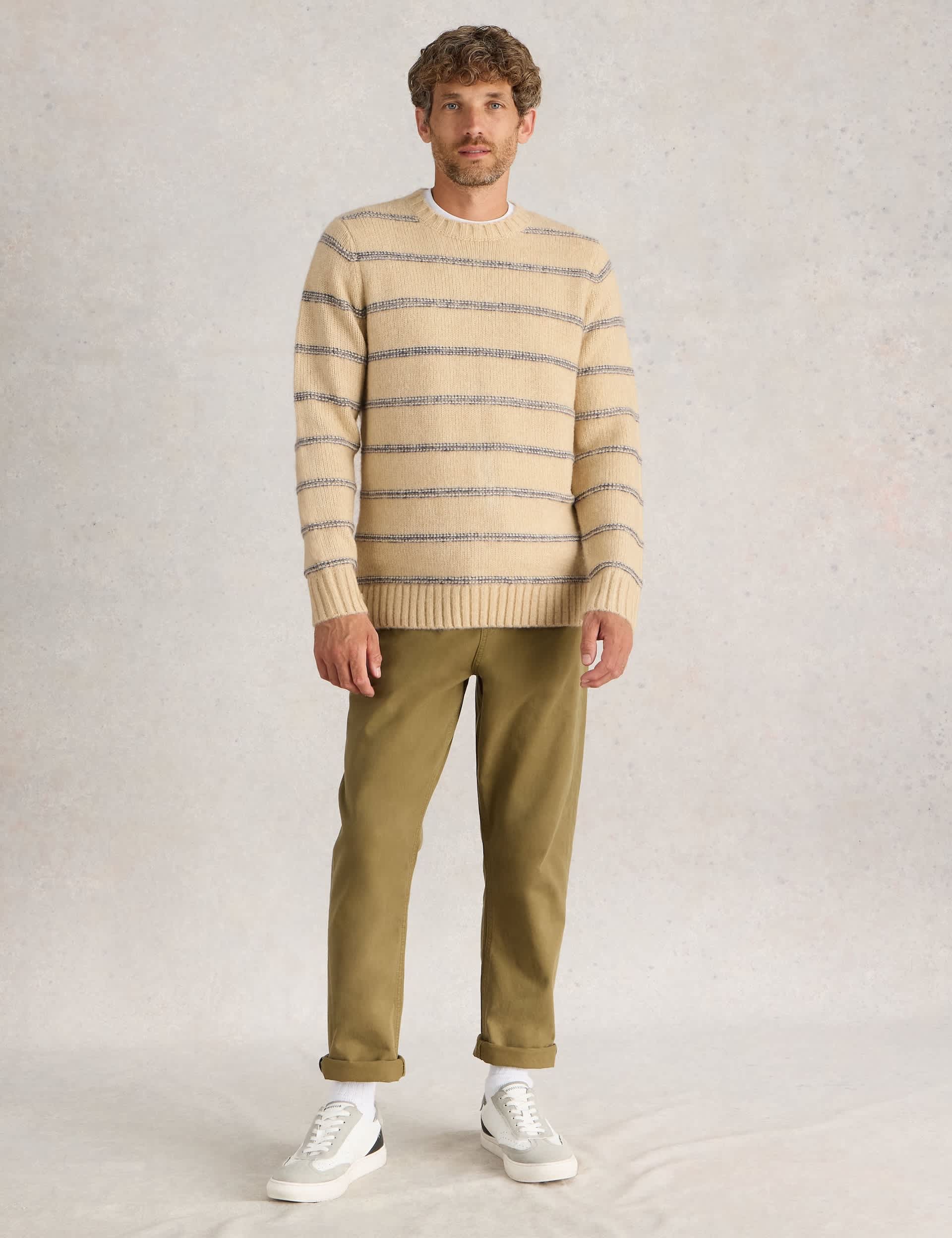 White Stuff Men's Striped Crew Neck Jumper - Natural Mix, Natural Mix