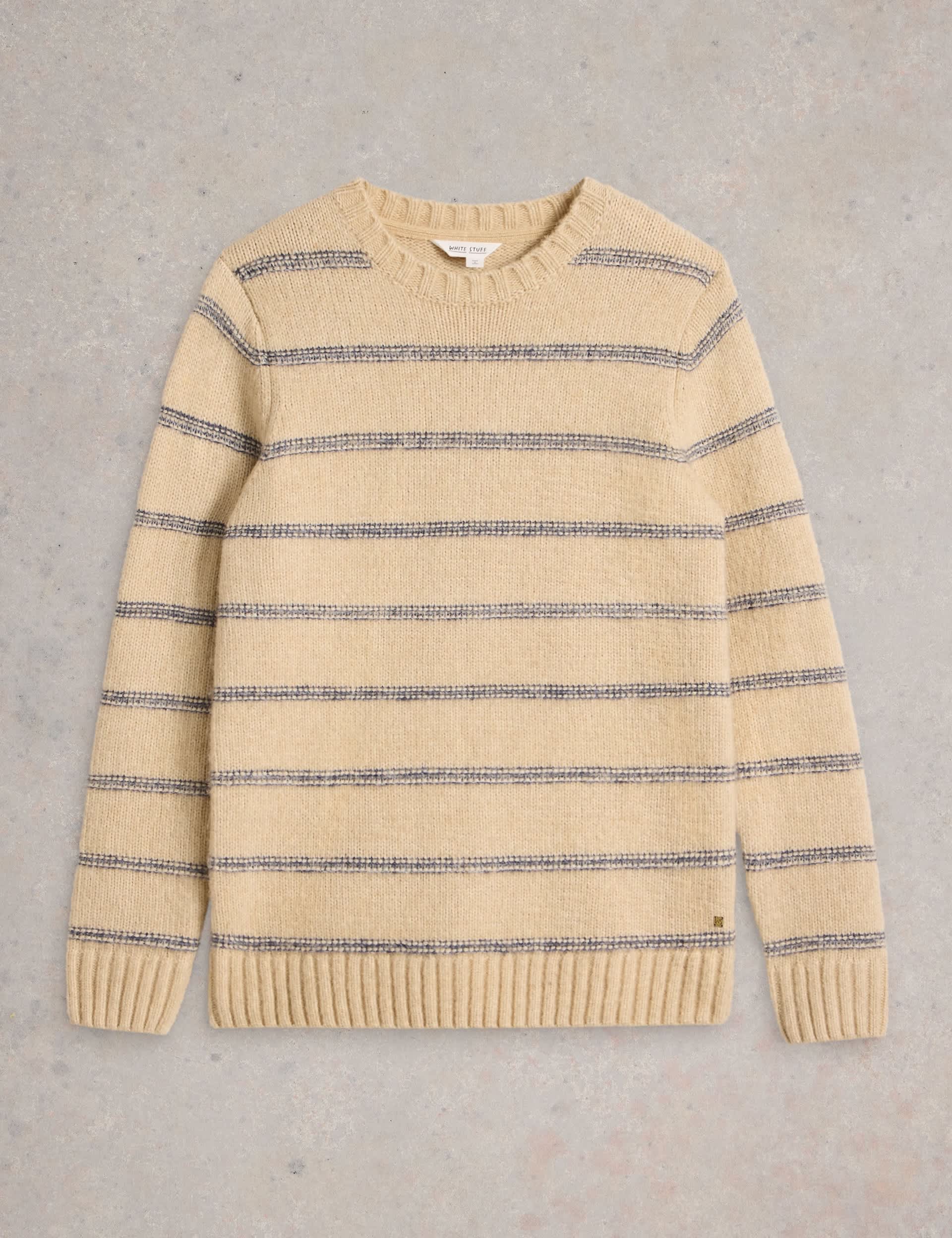 White Stuff Men's Striped Crew Neck Jumper - L - Natural Mix, Natural Mix