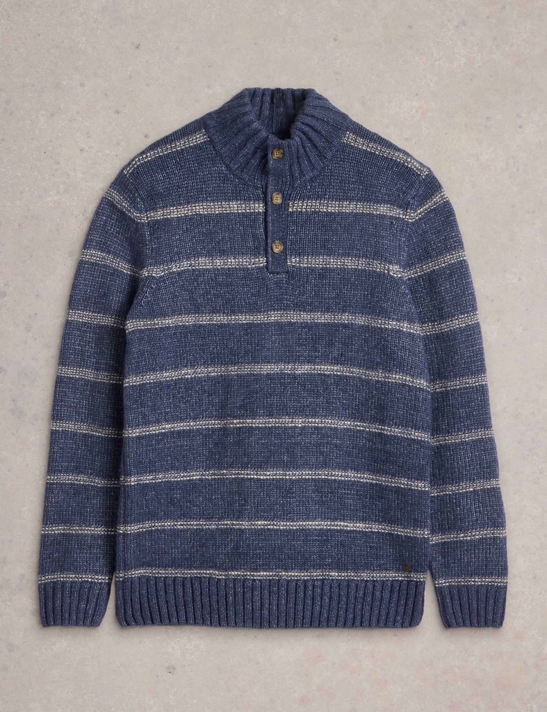 White Stuff Men's Striped Funnel Neck Jumper - Navy Mix, Navy Mix