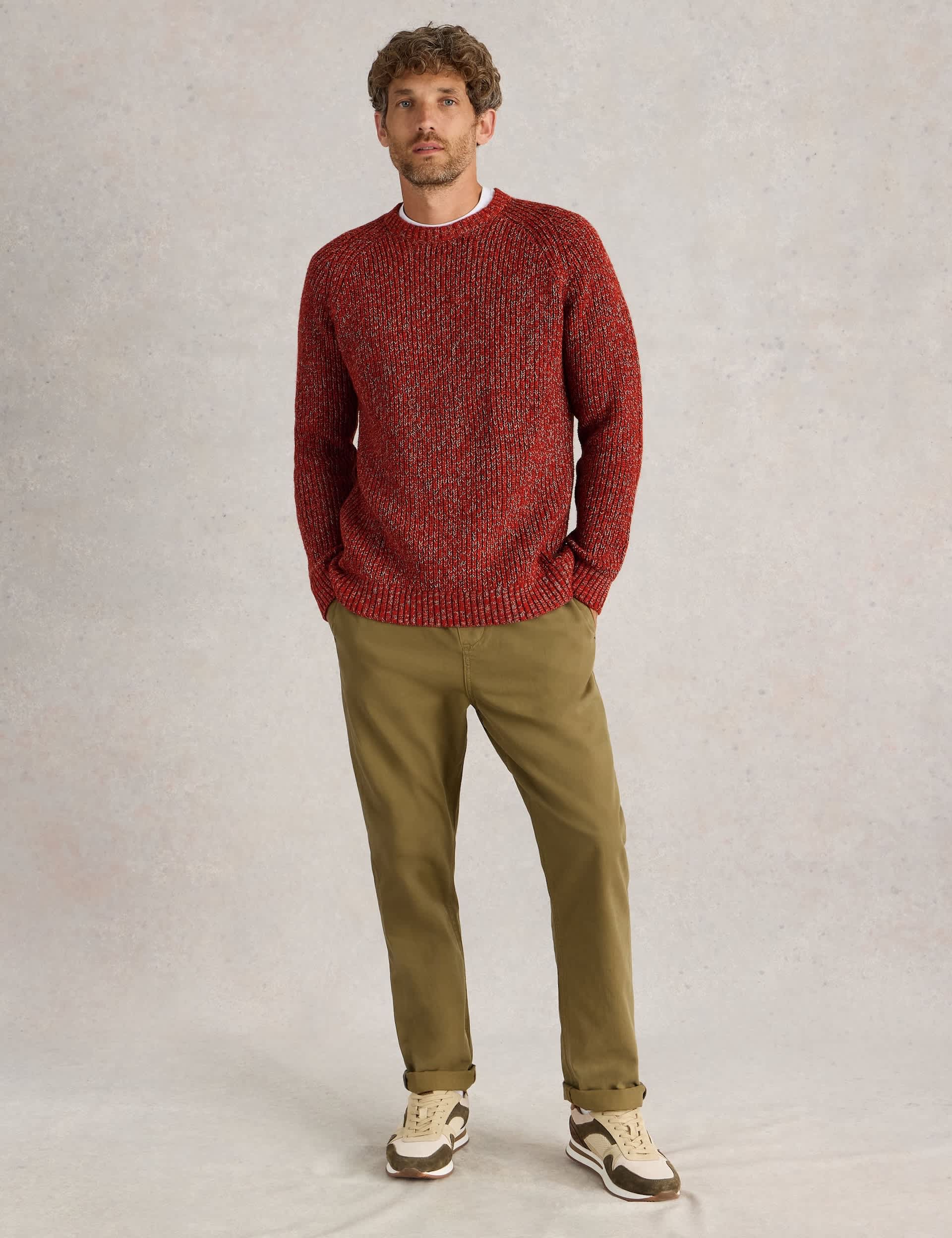 White Stuff Men's Textured Crew Neck Jumper - Red Mix, Red Mix