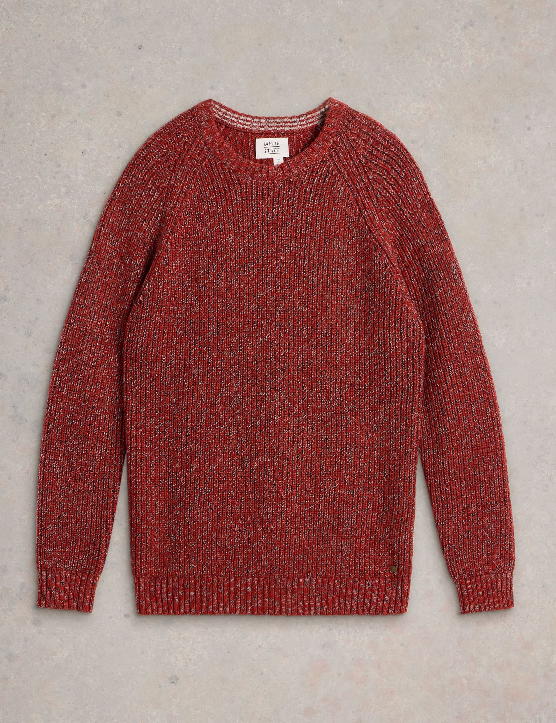 White Stuff Men's Textured Crew Neck Jumper - L - Red Mix, Red Mix