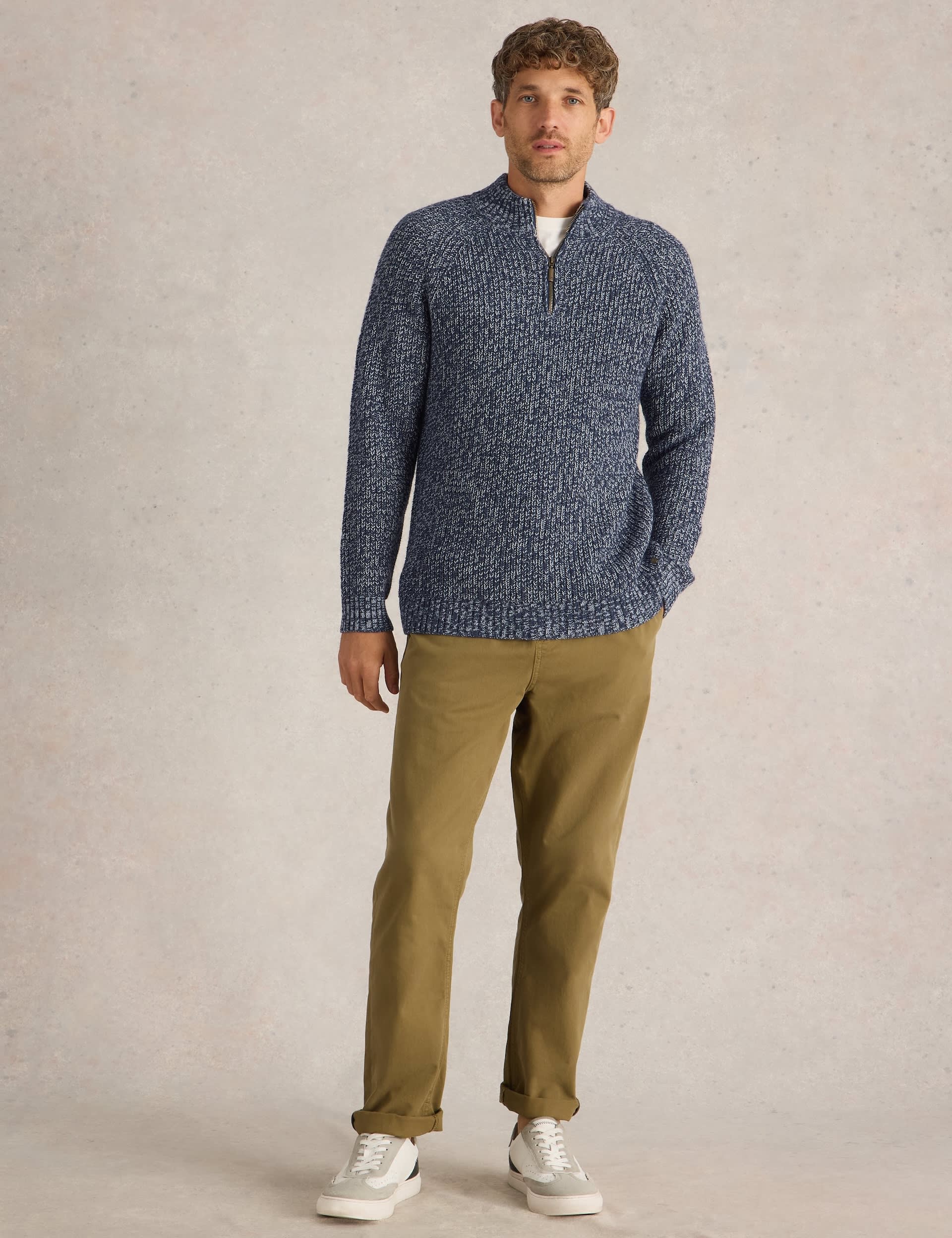 White Stuff Men's Textured Funnel Neck Jumper with Wool - Navy Mix, Navy Mix