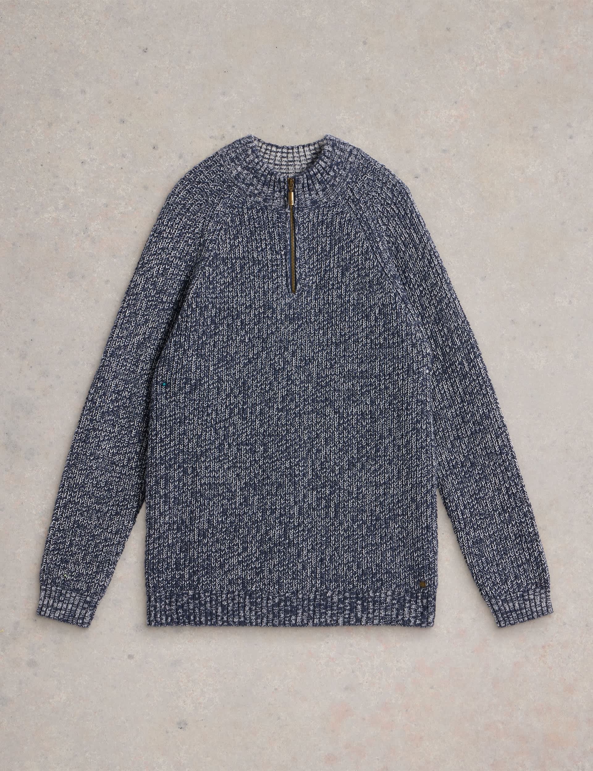 White Stuff Men's Textured Funnel Neck Jumper with Wool - Navy Mix, Navy Mix