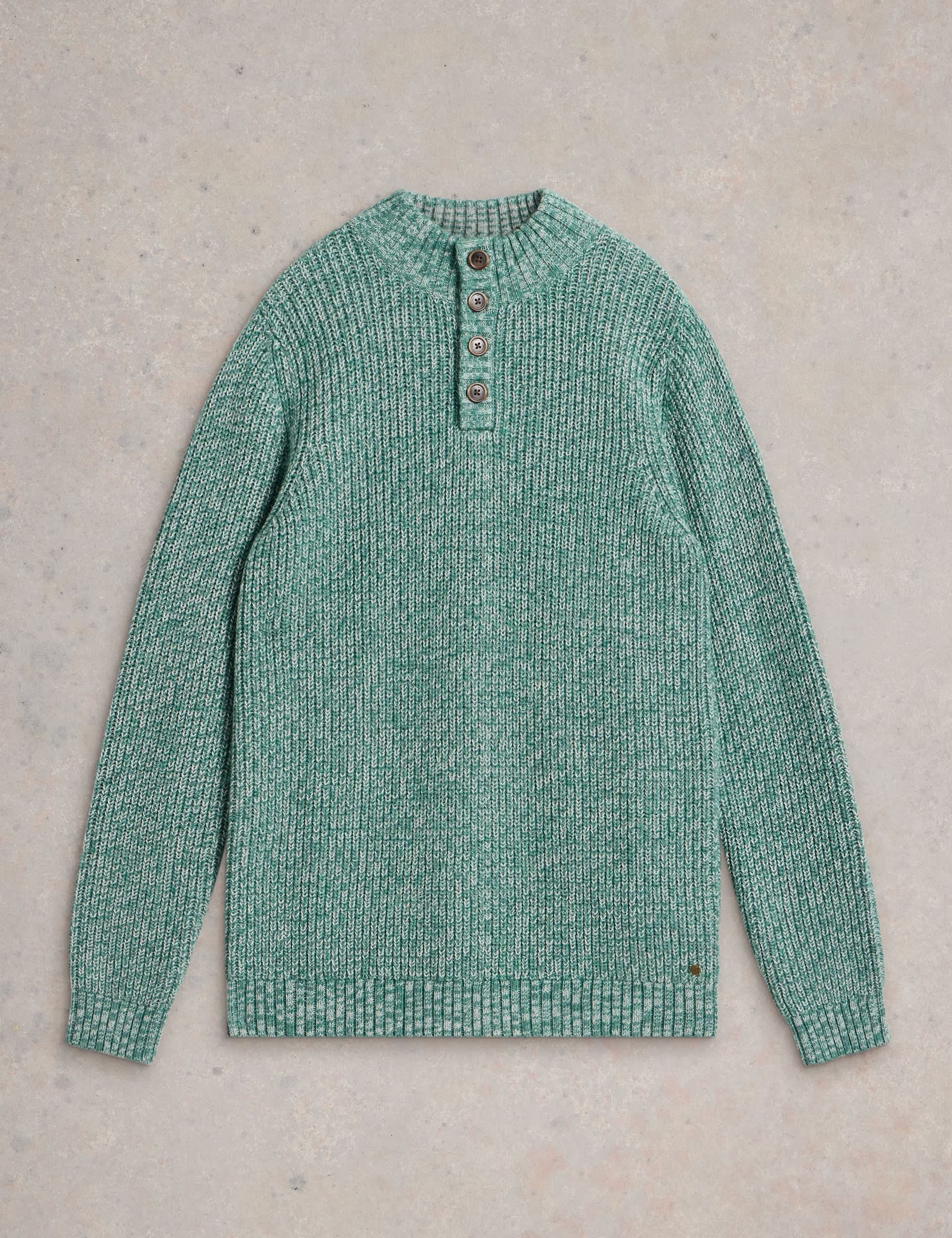 White Stuff Men's Textured High Neck Jumper - Green Mix, Green Mix