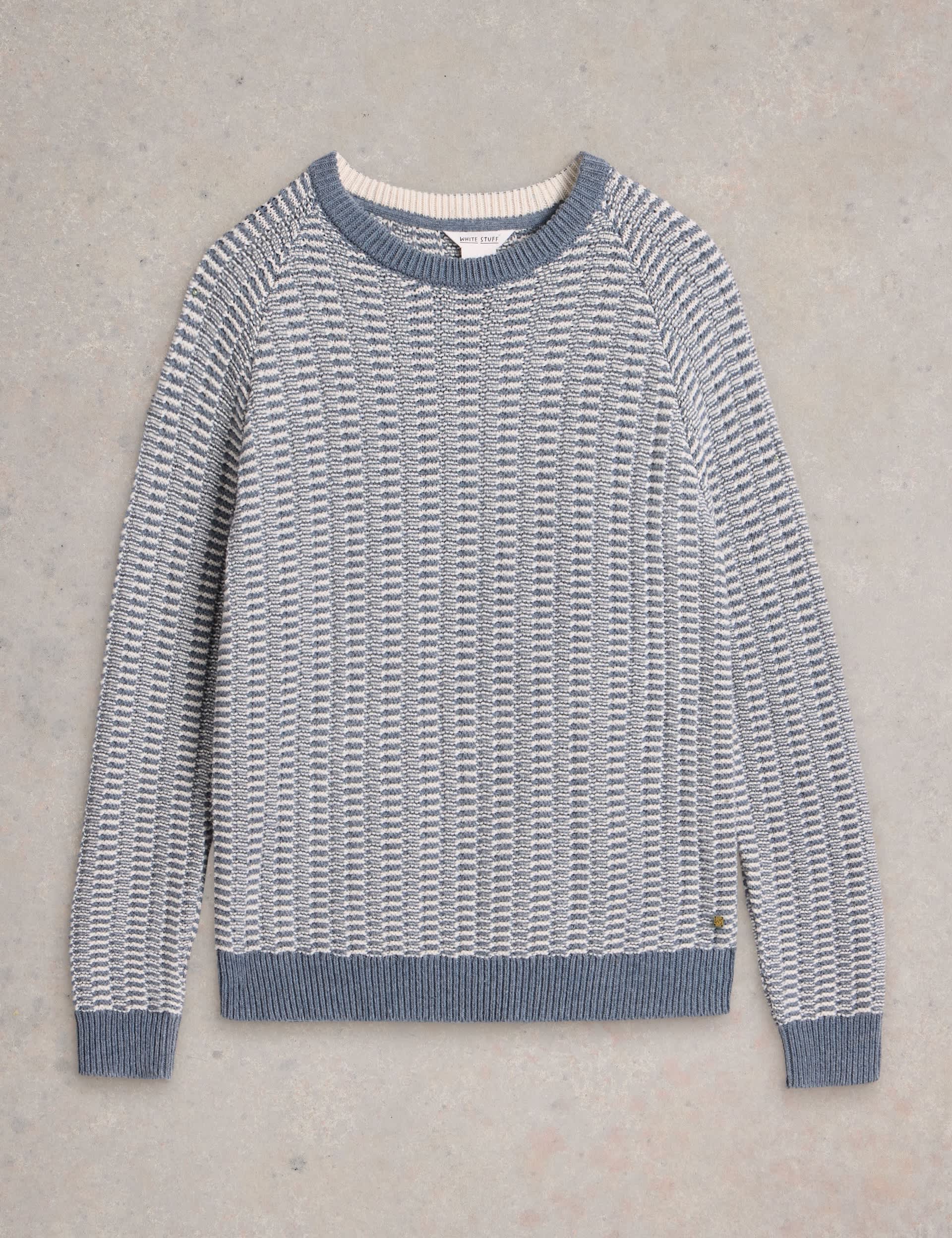 White Stuff Men's Cotton Rich Textured Jumper With Merino Wool - Blue Mix, Blue Mix