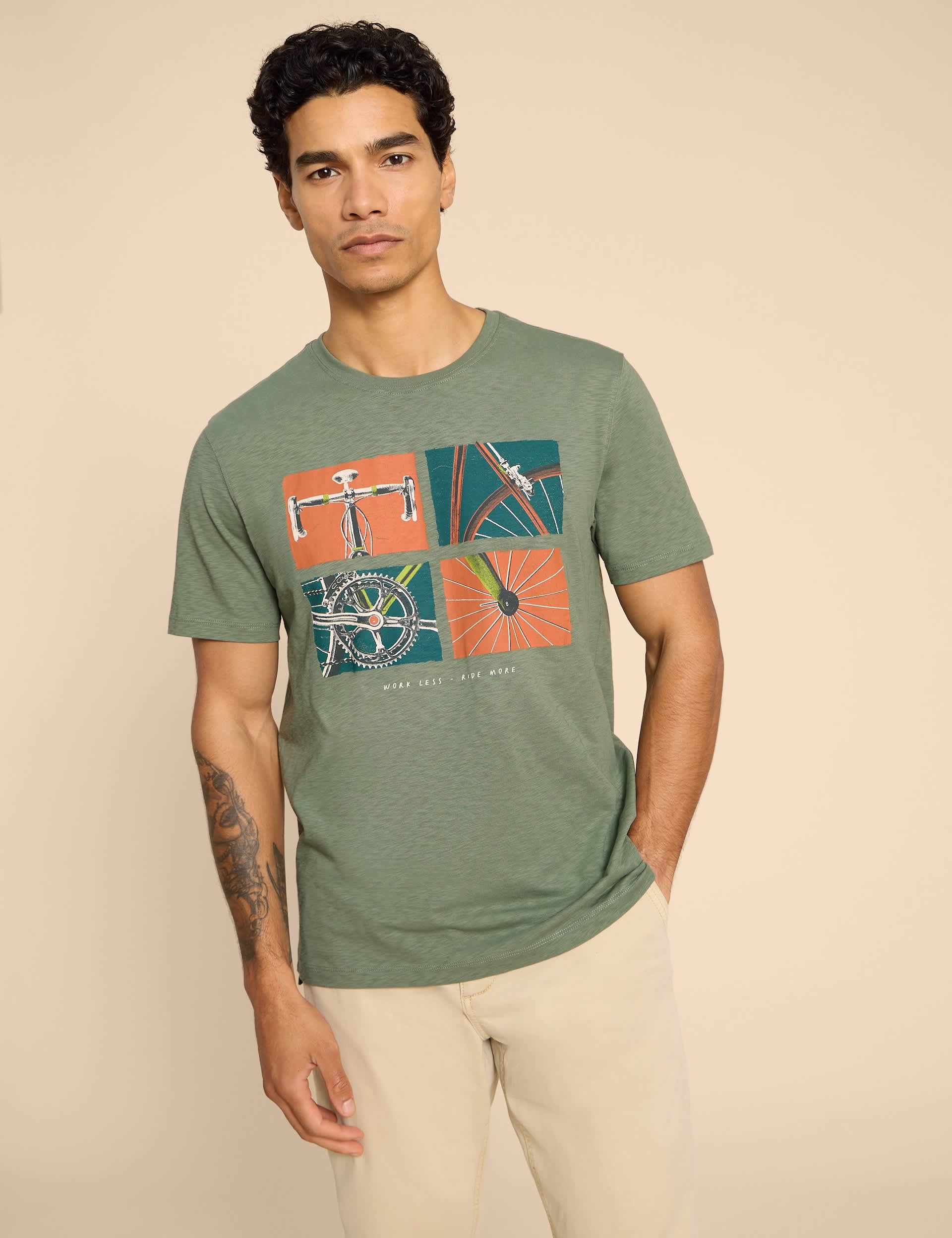 White Stuff Men's Pure Cotton Crew Neck Graphic T-Shirt - M - Green Mix, Green Mix