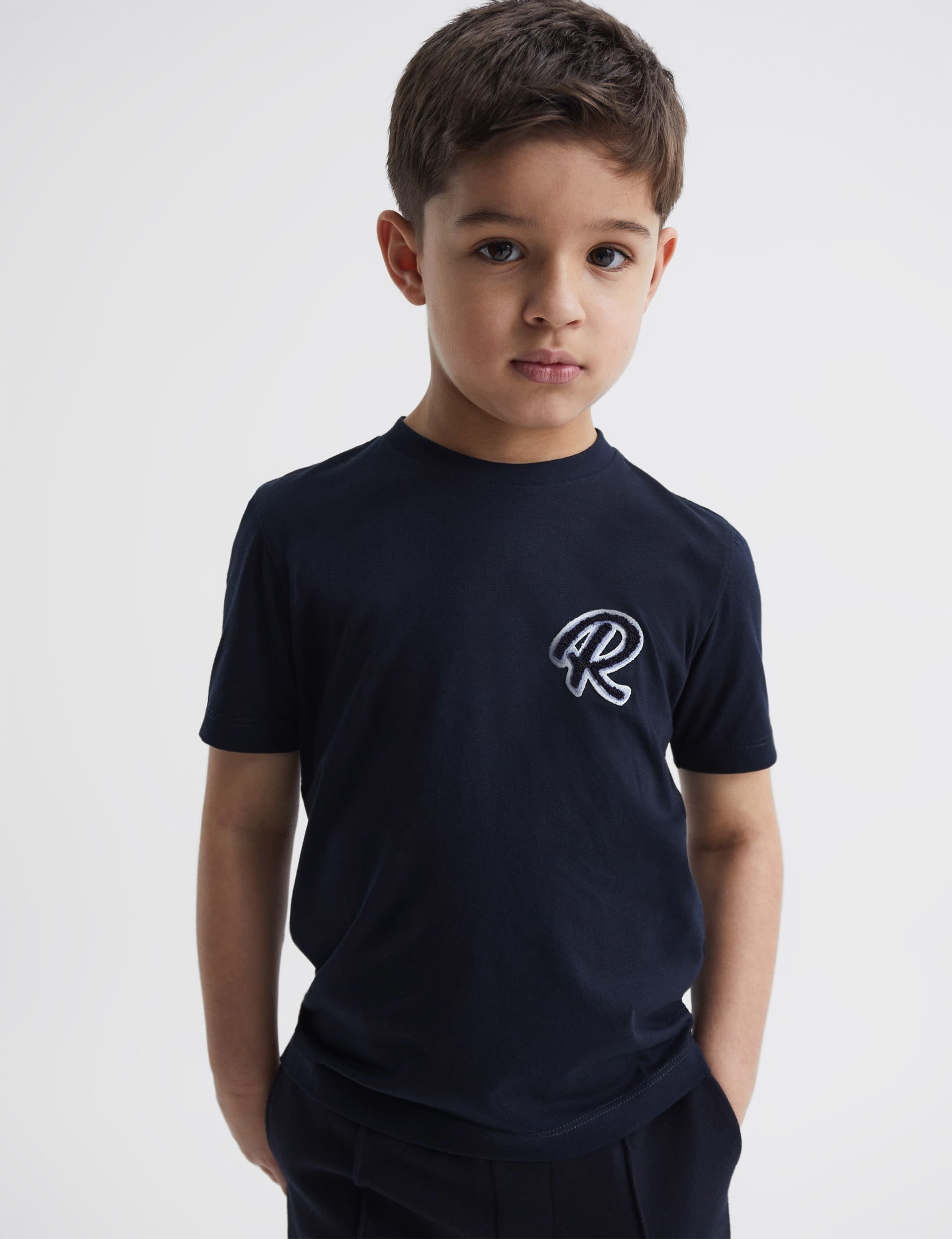 Reiss Boys Pure Cotton Logo T-Shirt (3-14 Yrs) - 10-11 - Dark Blue, White,Dark Blue