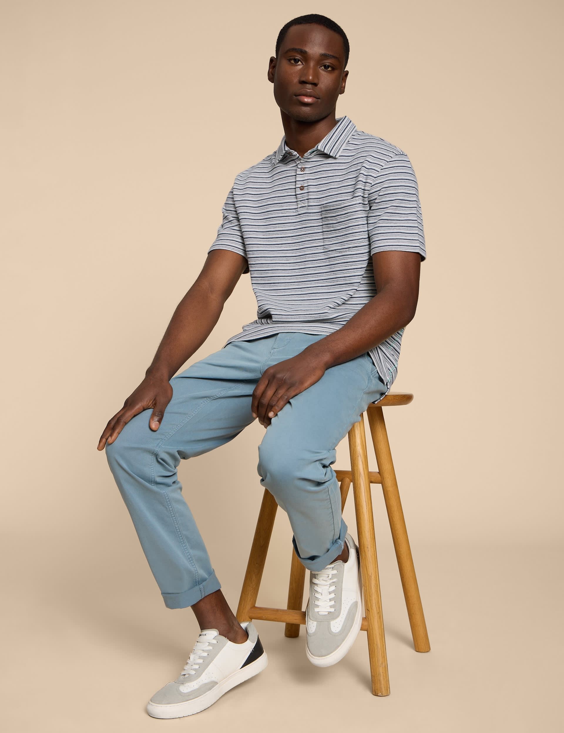 White Stuff Men's Pure Cotton Striped Polo Shirt - White Mix, White Mix