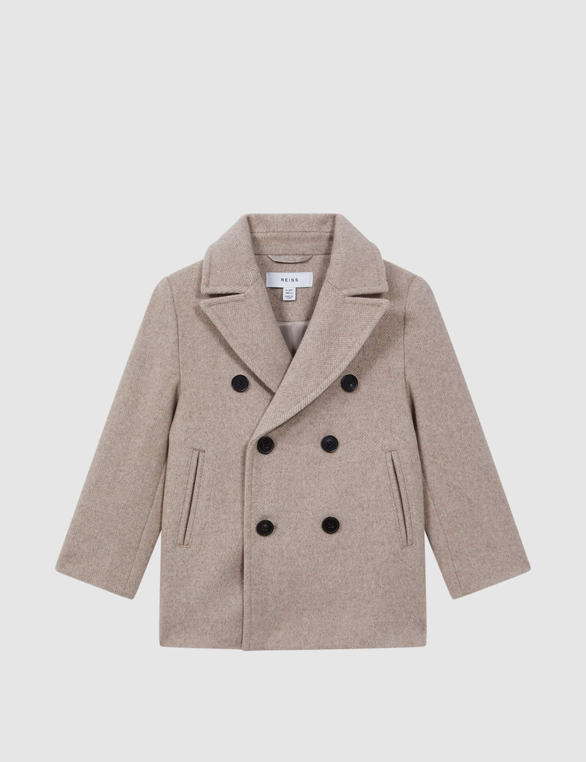 Reiss Boys Wool Blend Double Breasted Jacket (4-14 Yrs) - 9-10Y - Natural, Natural,Dark Blue