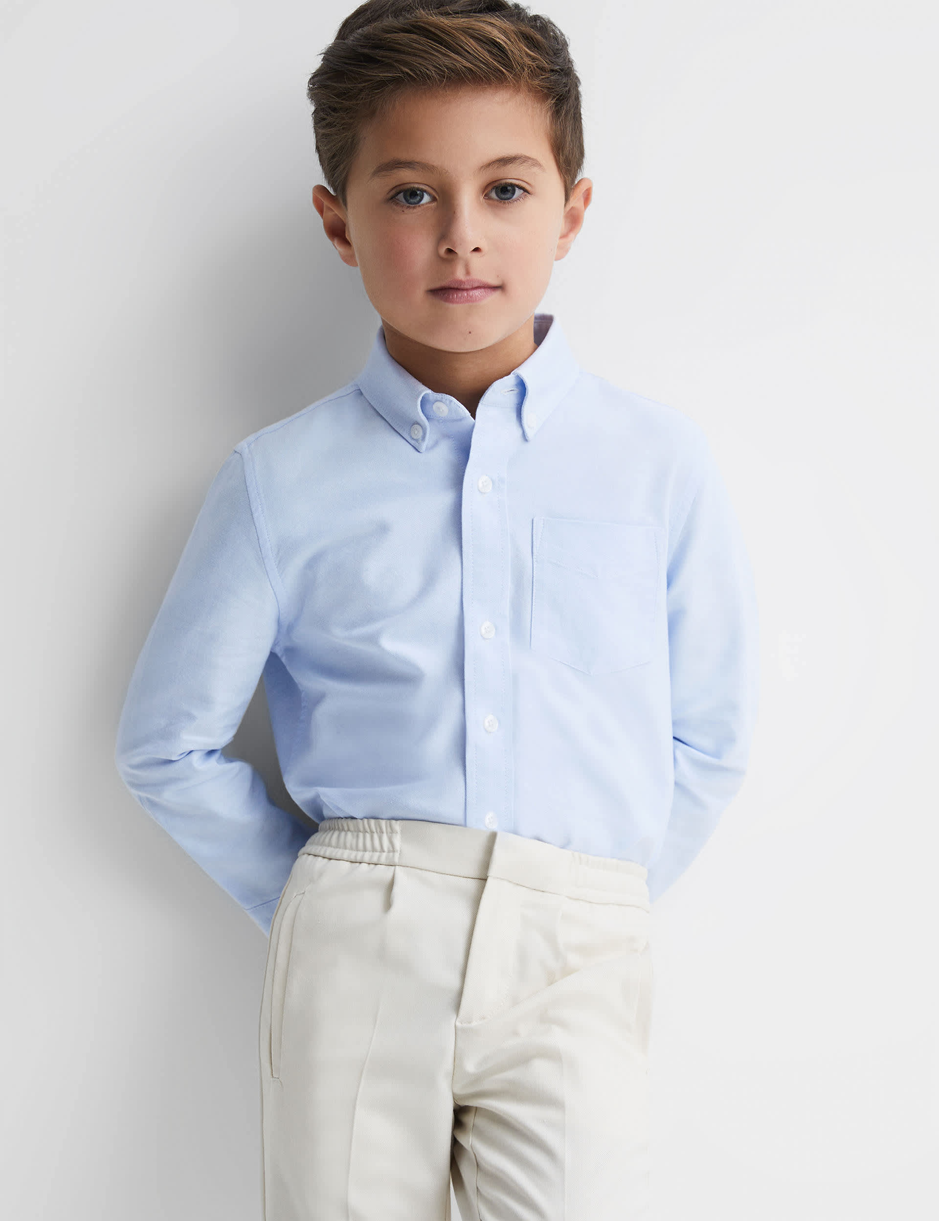 Reiss Boys Pure Cotton Oxford Shirt (3-14 Yrs) - 4-5 Y - Light Blue, Light Blue,Navy