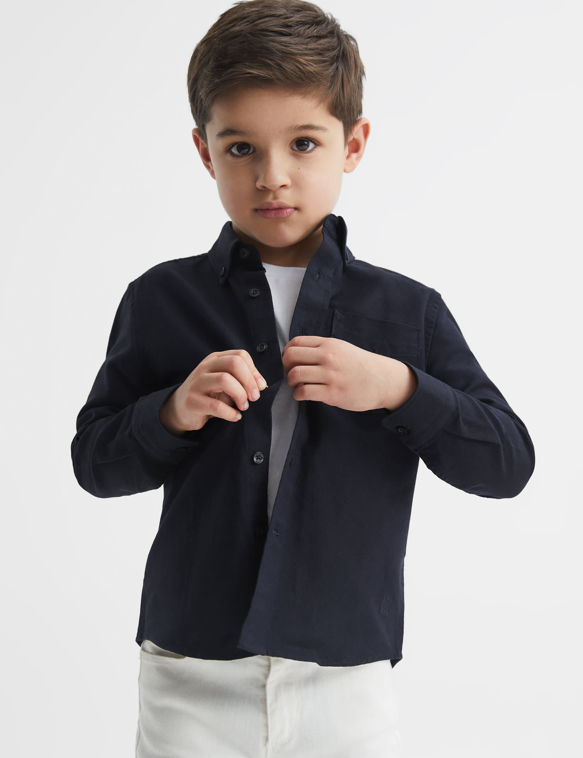 Reiss Boys Pure Cotton Oxford Shirt (3-14 Yrs) - 10-11 - Navy, Navy