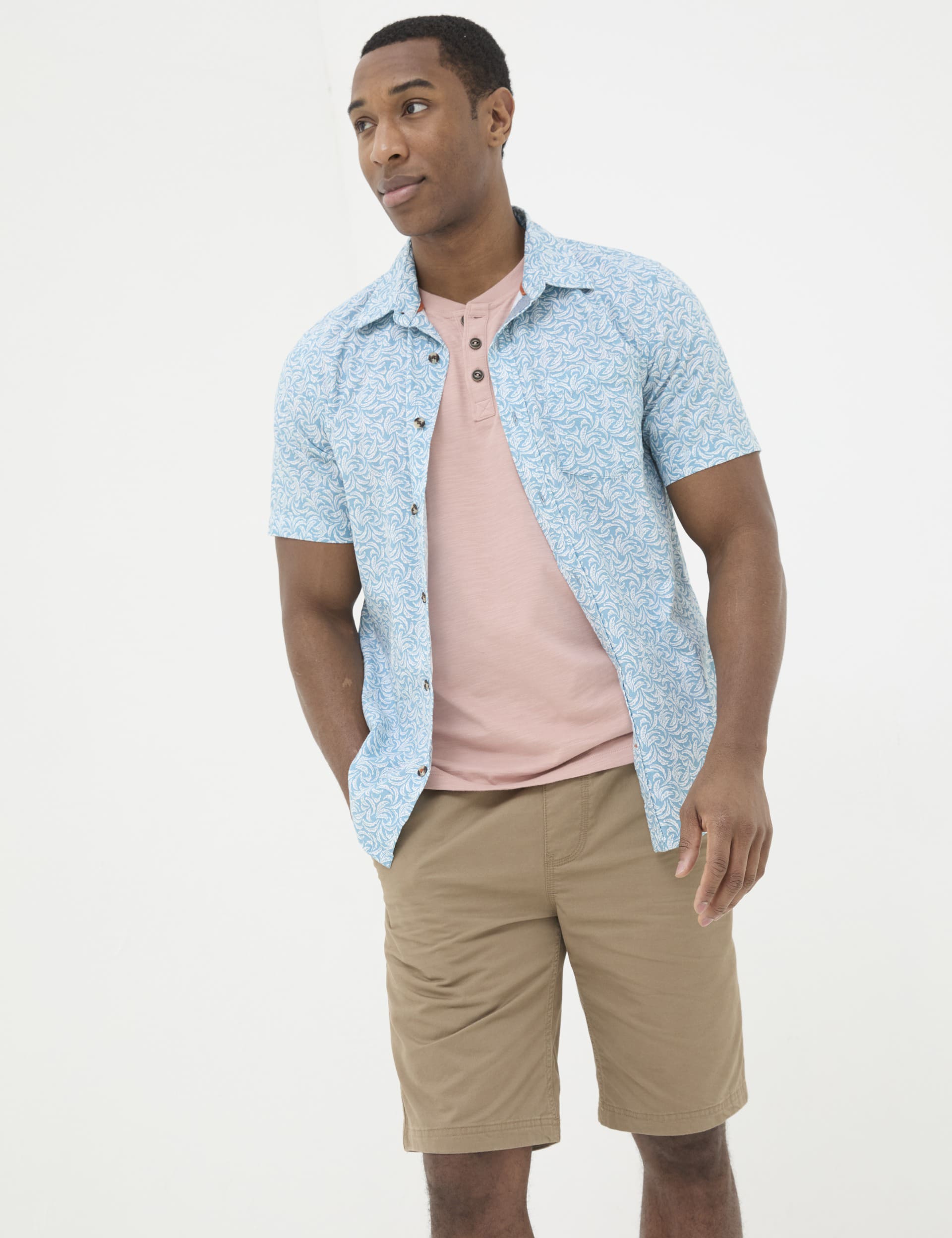 Fatface Men's Pure Cotton Printed Shirt - LTAL - Blue Mix, Blue Mix