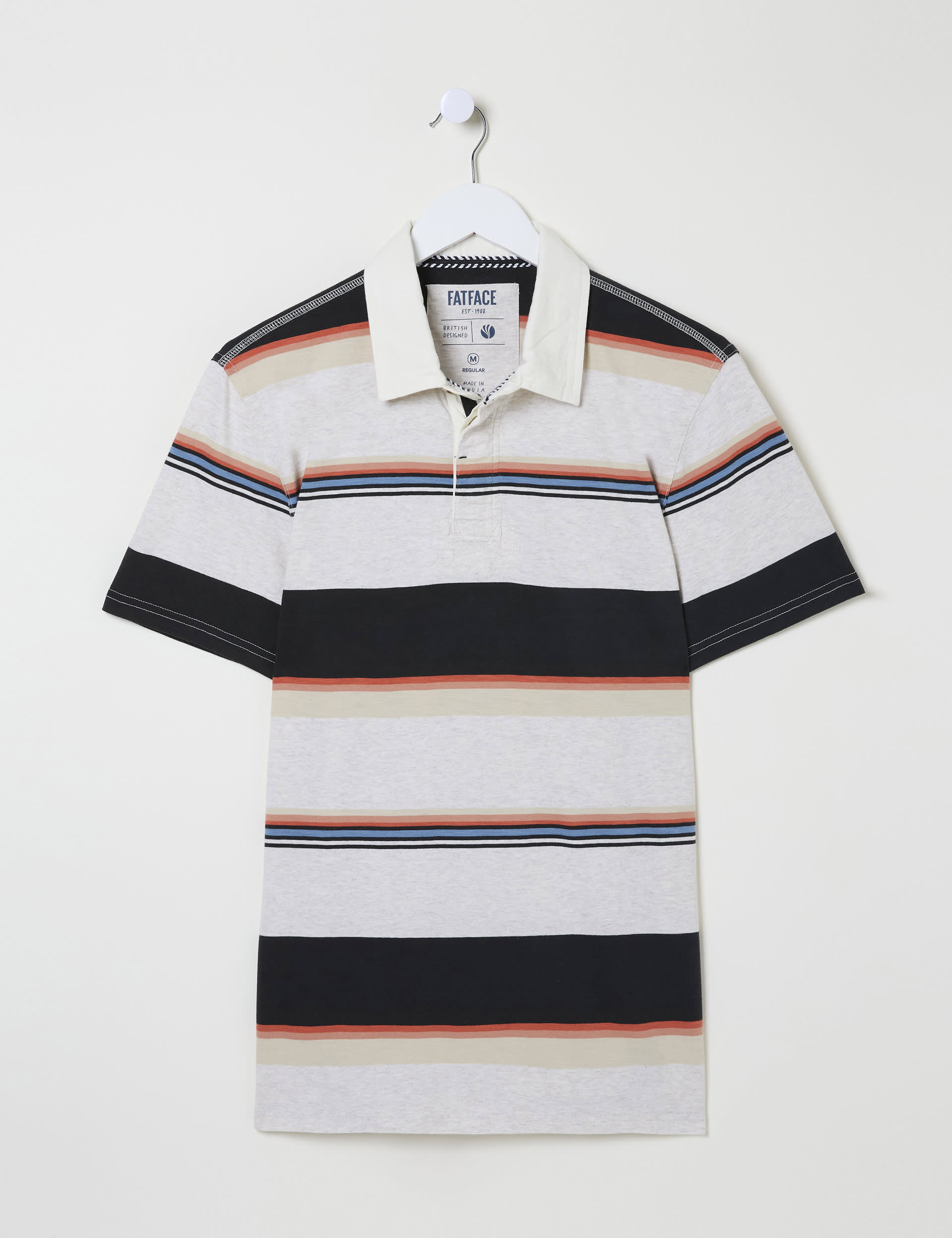 Fatface Men's Pure Cotton Striped Polo Shirt - XSREG - Grey Mix, Grey Mix