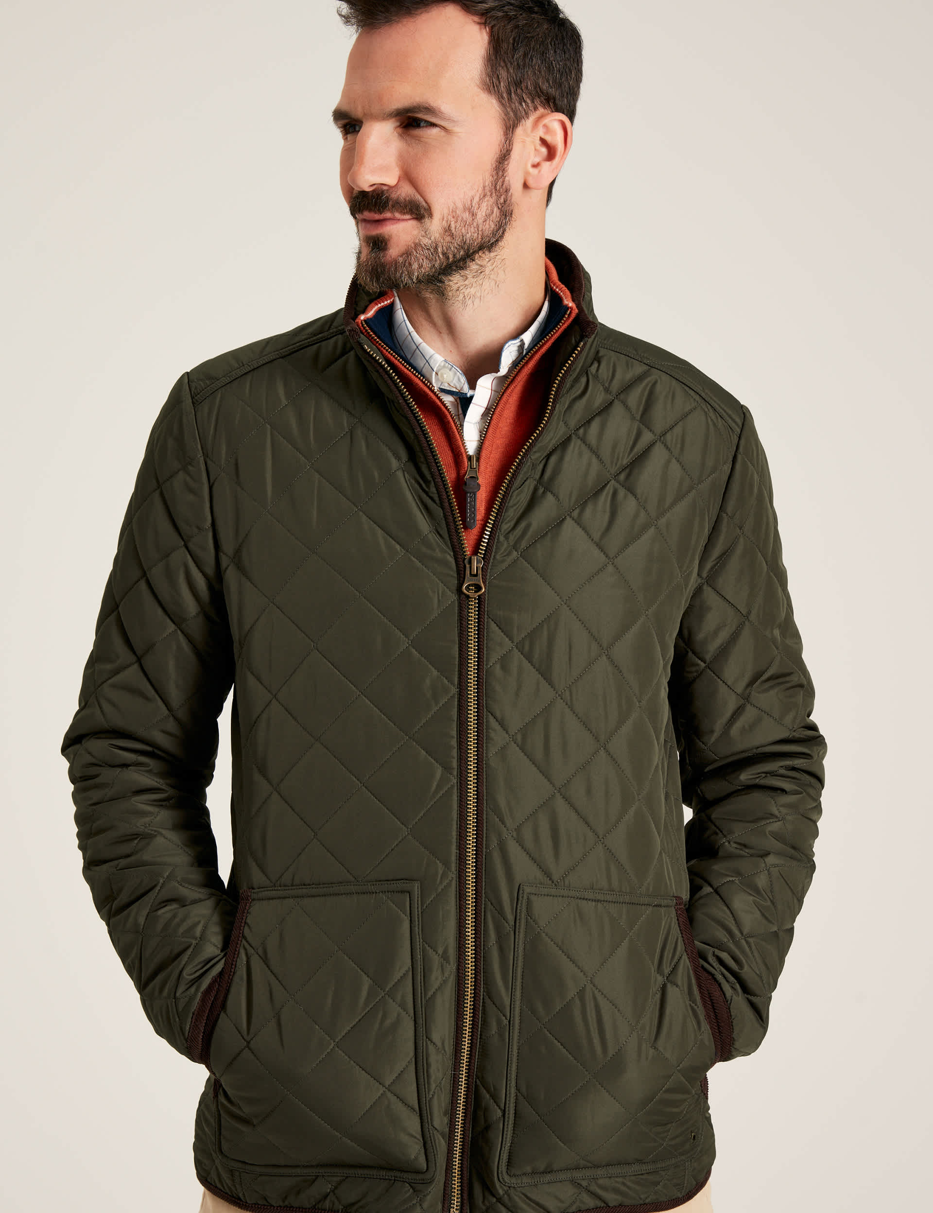 Joules Men's Pure Cotton Quilted Jacket - M - Green, Green,Navy