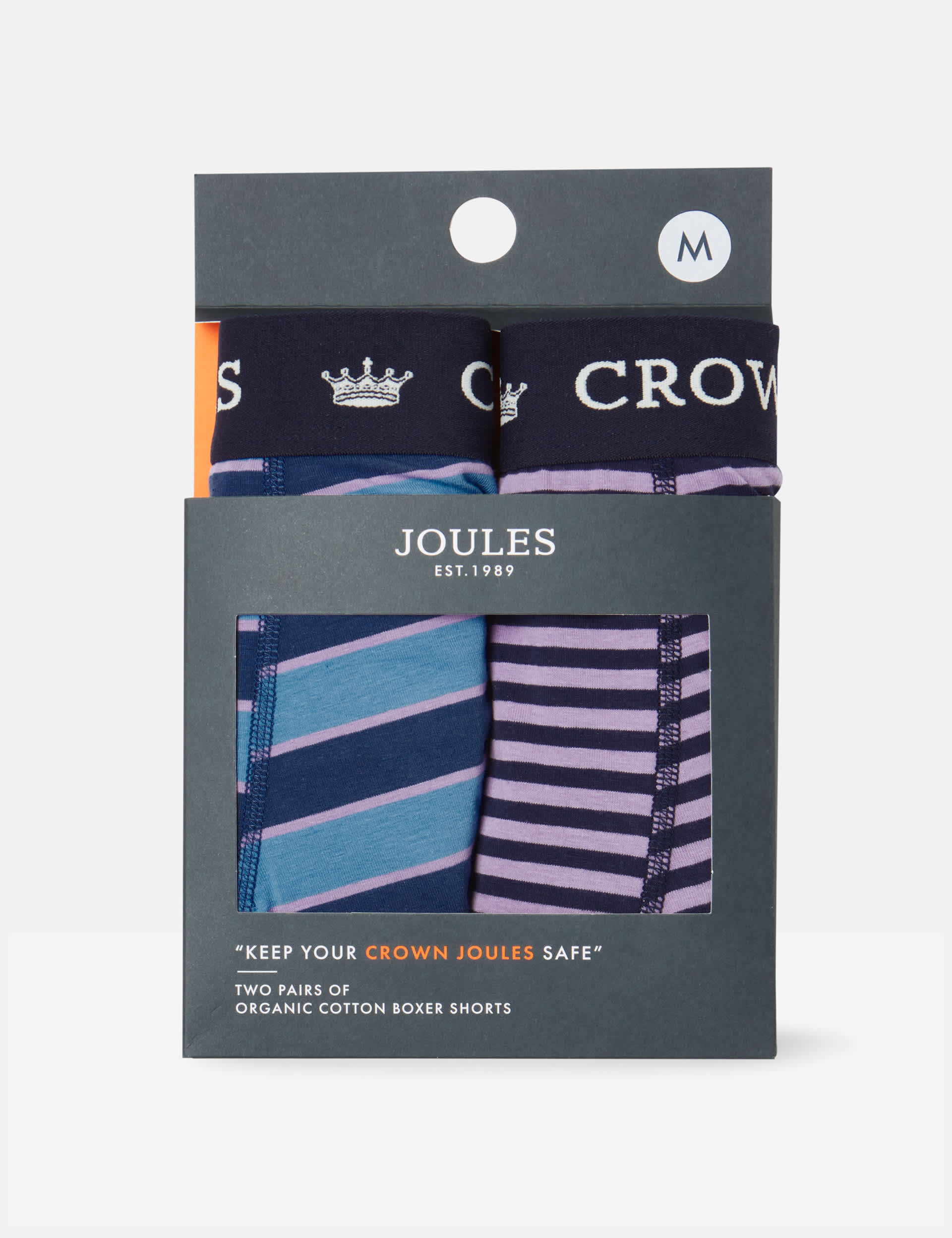 Men's 2 Pack Cotton Rich Crown Joules Slogan Boxers - XXL - Purple Mix, Purple Mix