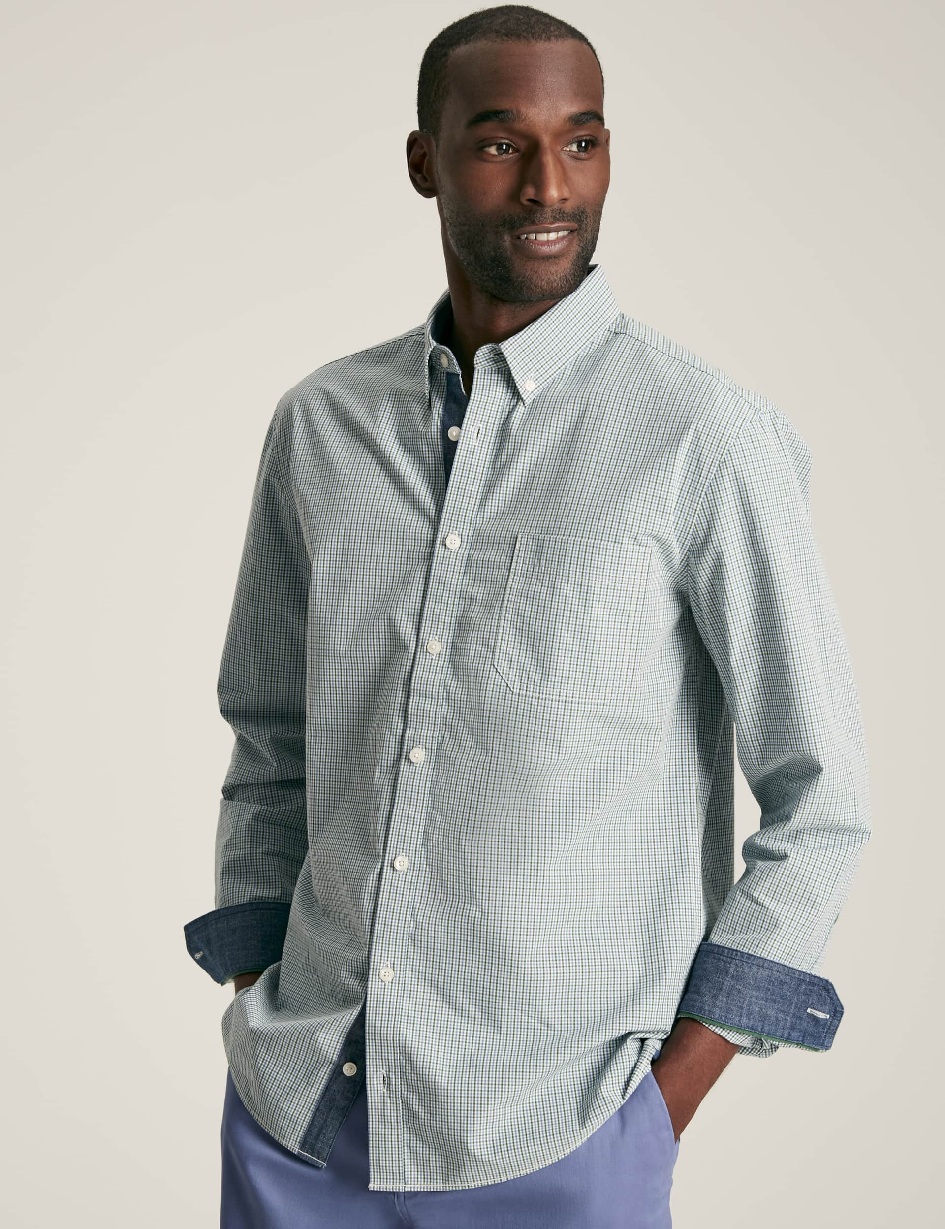 Joules Men's Pure Cotton Gingham Check Shirt - Green Mix, Green Mix