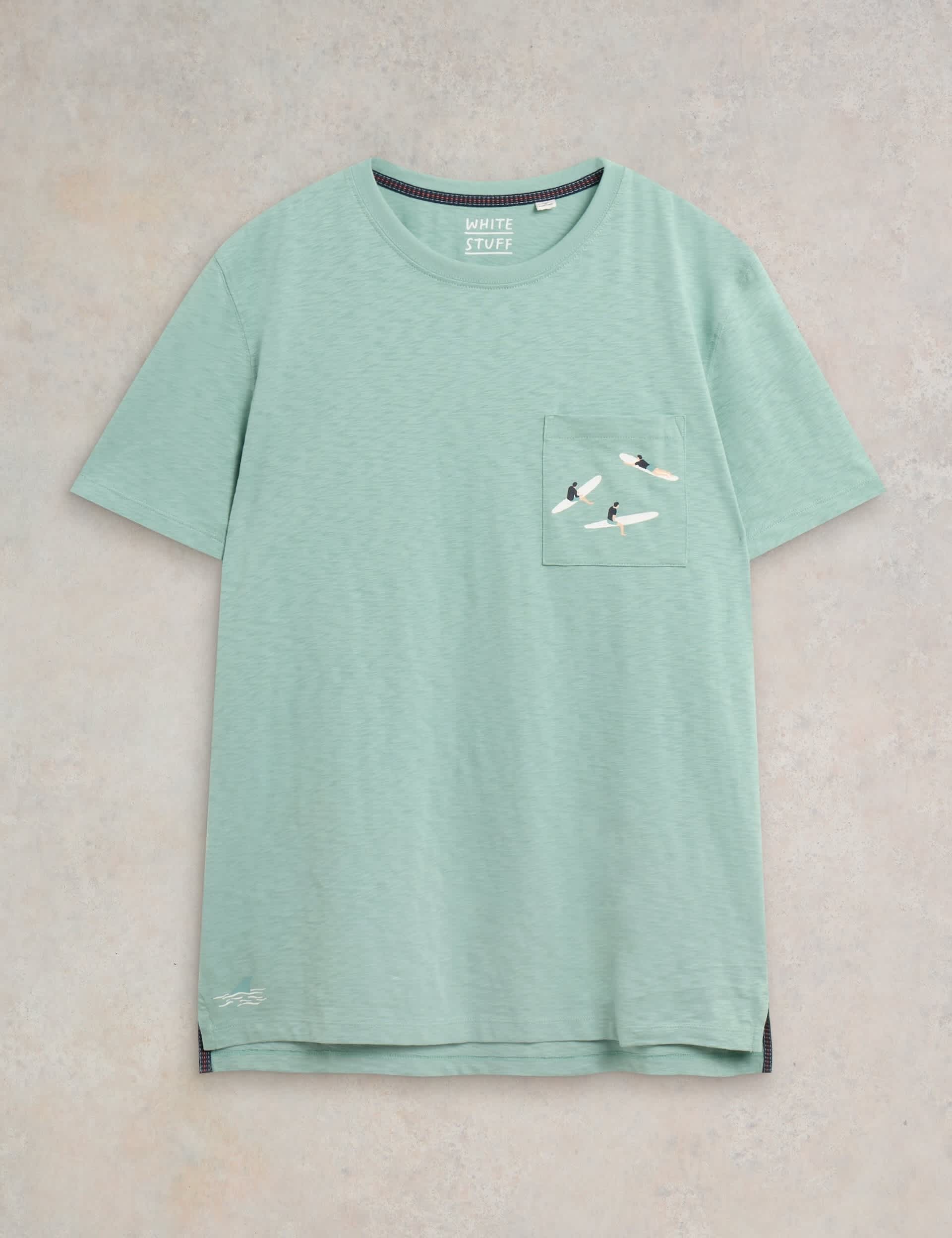 White Stuff Men's Pure Cotton Shark T-Shirt - Green Mix, Green Mix