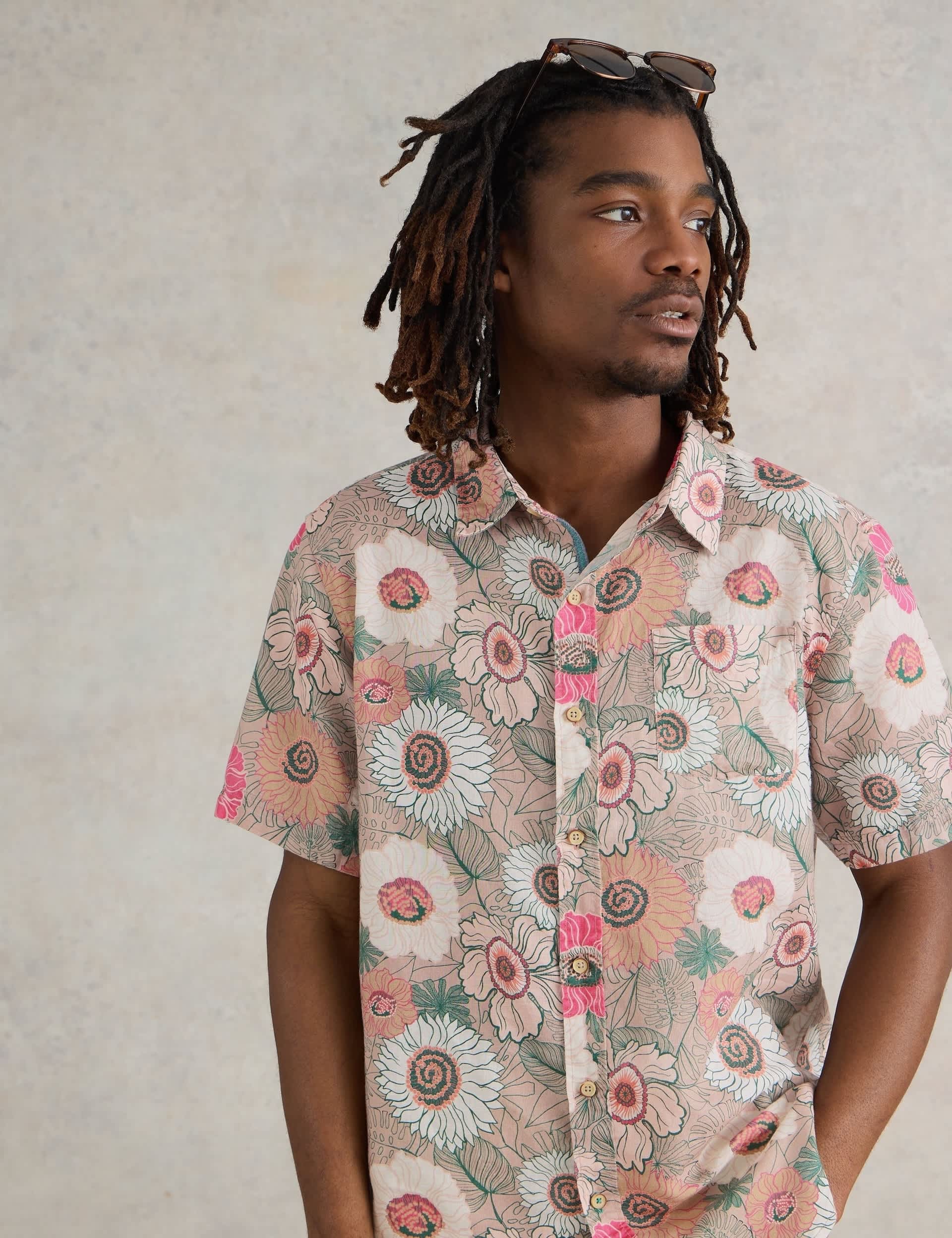 White Stuff Men's Linen Blend Printed Shirt