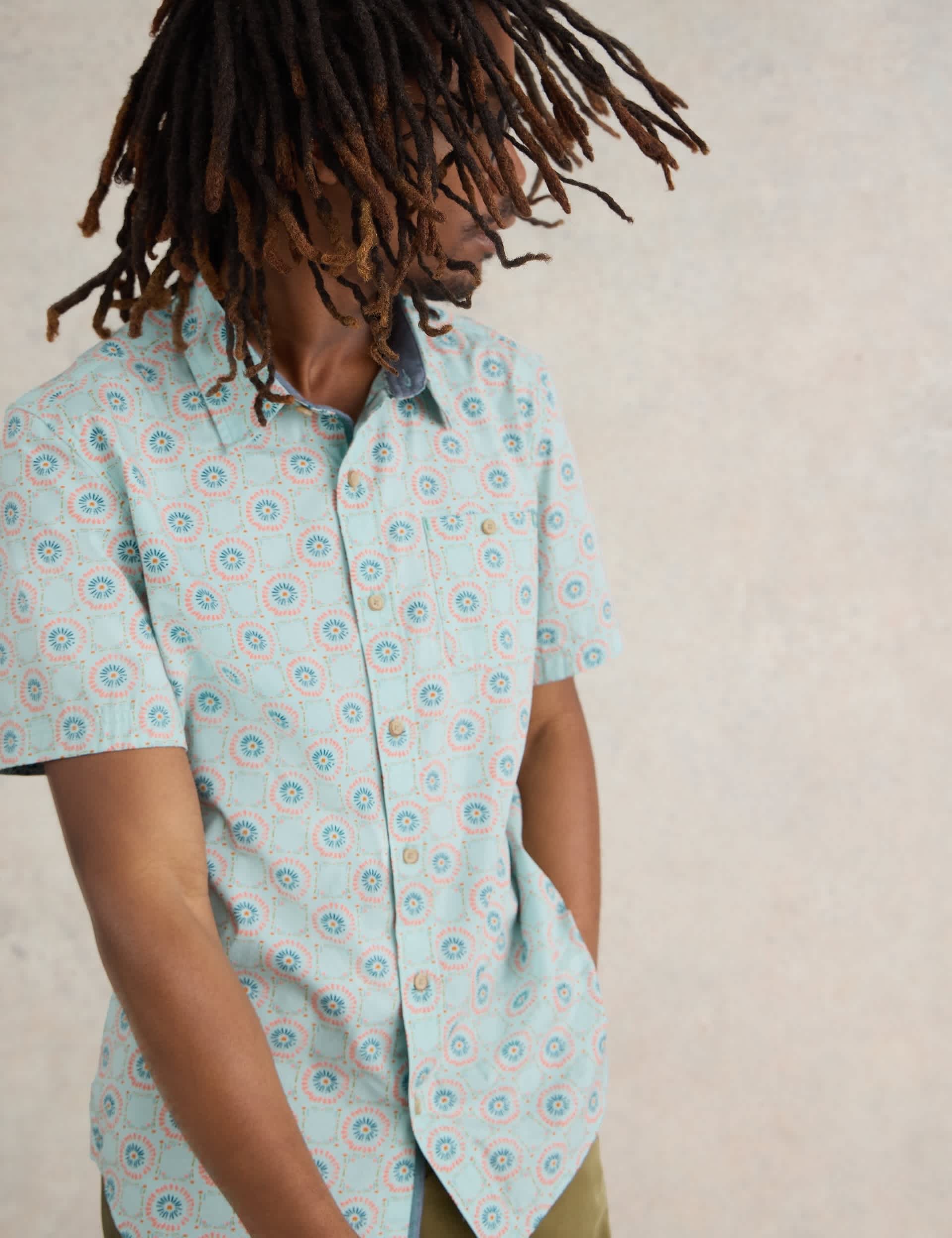 White Stuff Men's Pure Cotton Tile Print Shirt