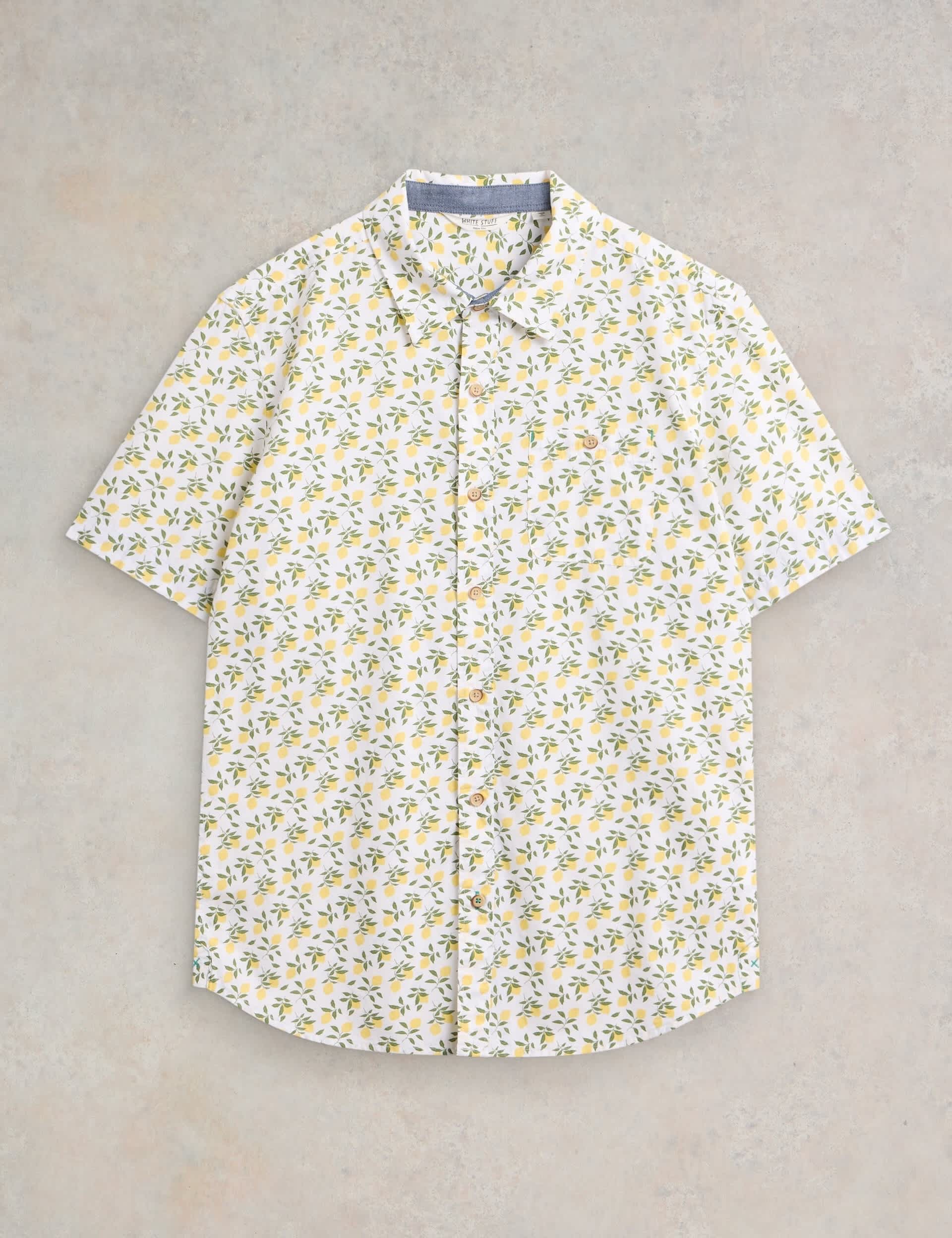 White Stuff Men's Slim Fit Cotton Rich Lemon Print Shirt - White Mix, White Mix