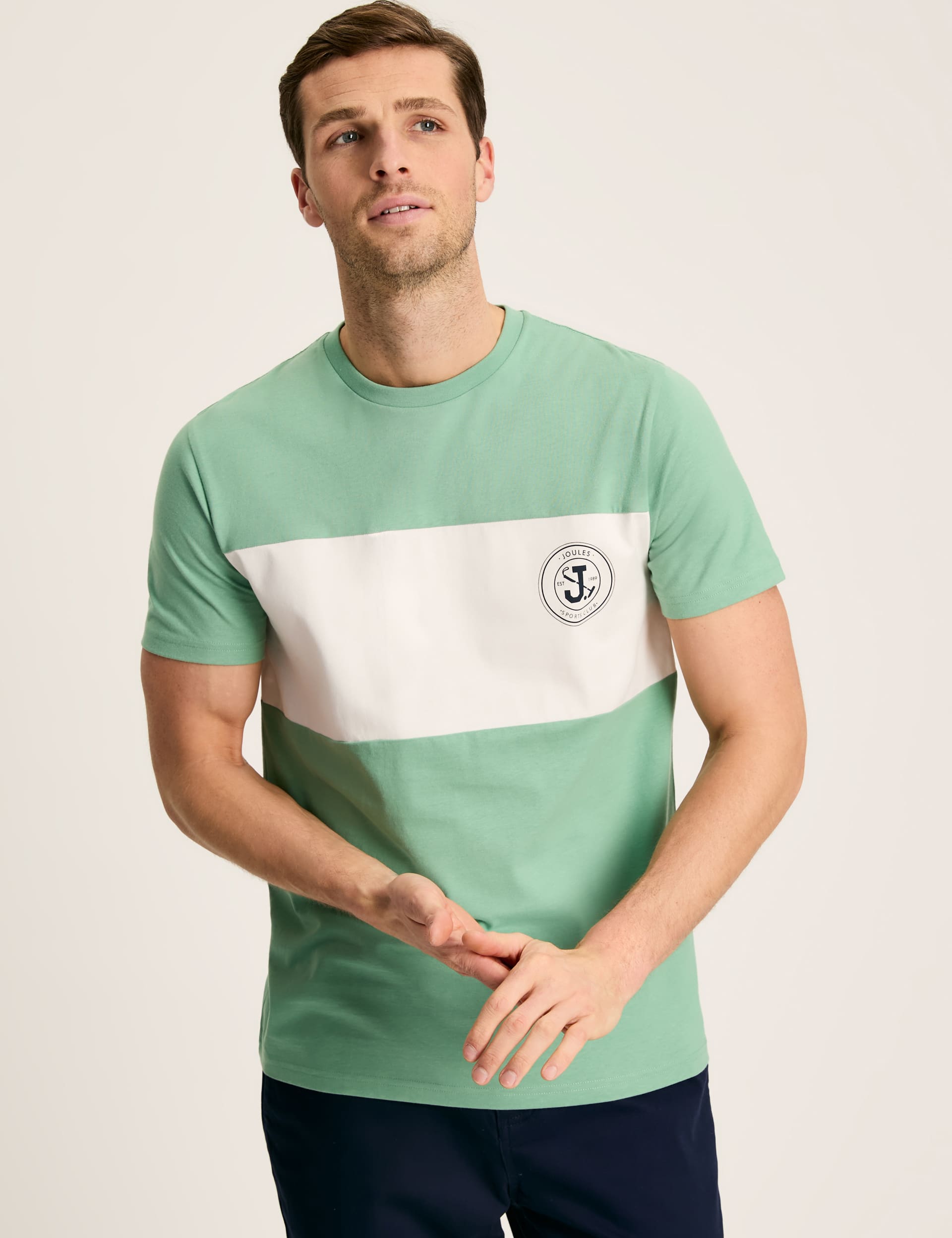 Joules Men's Pure Cotton Colour Block T-Shirt - Green Mix, Green Mix