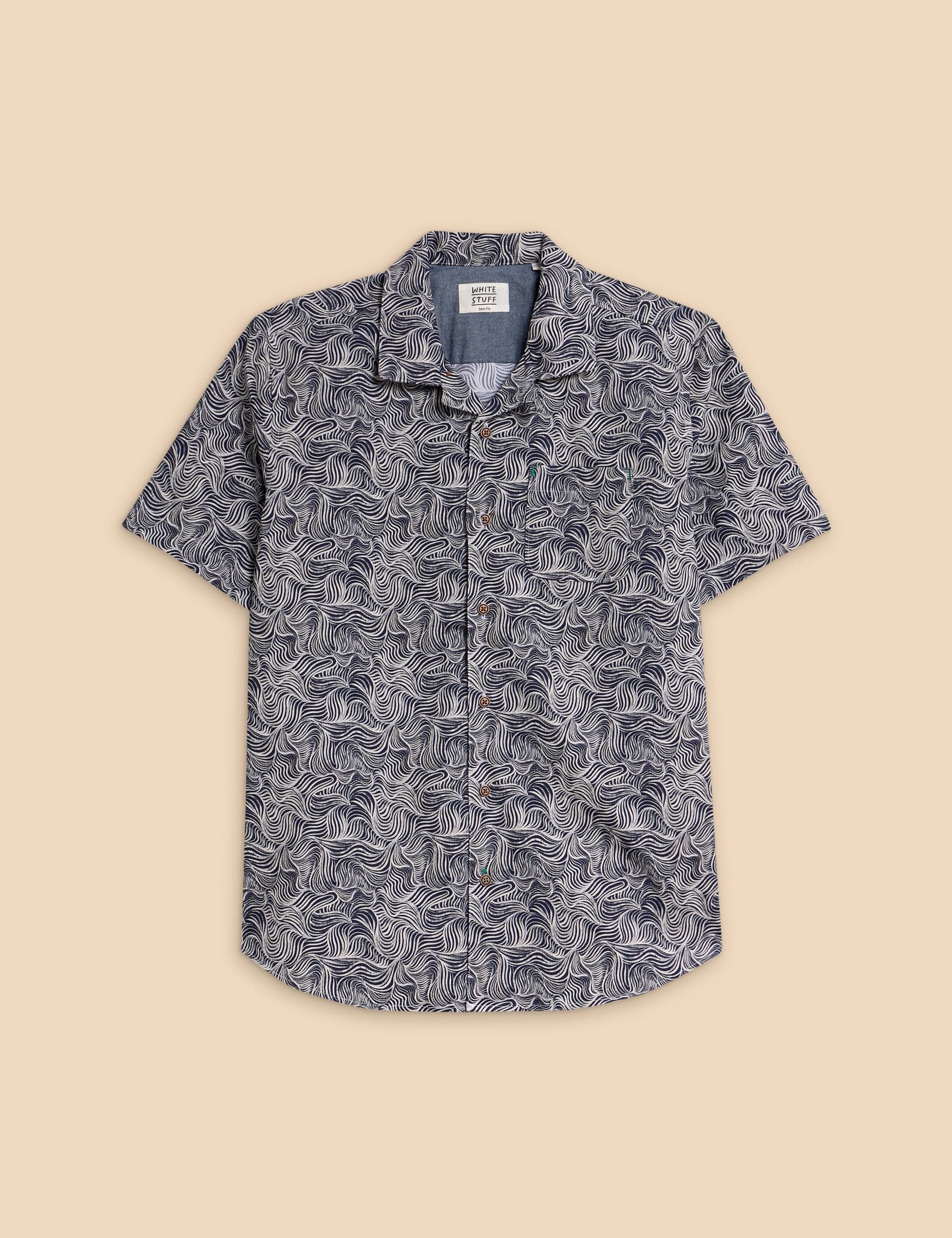 White Stuff Men's Slim Fit Cotton Rich Printed Shirt - Navy Mix, Navy Mix