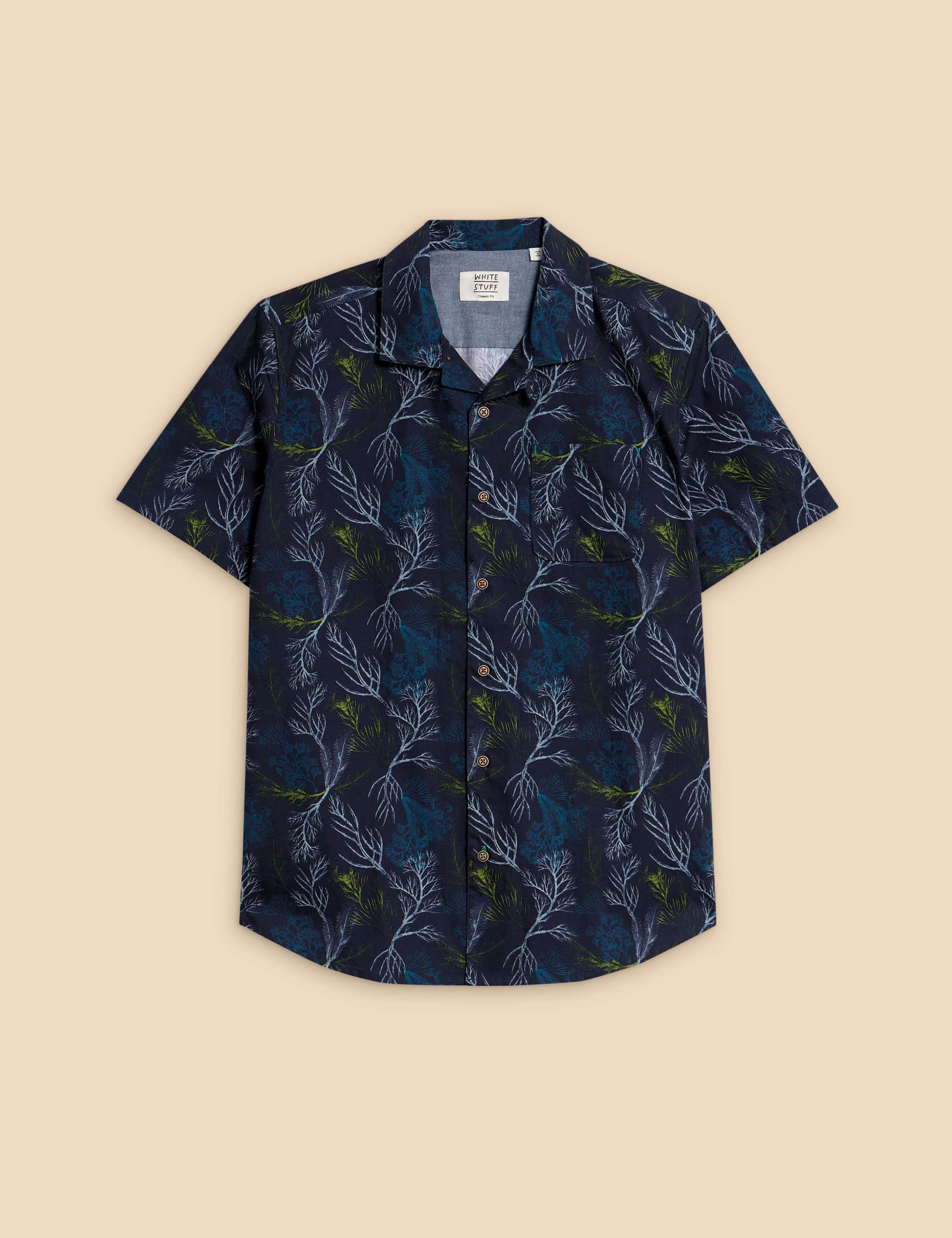 White Stuff Men's Pure Cotton Branch Print Shirt - Navy Mix, Navy Mix