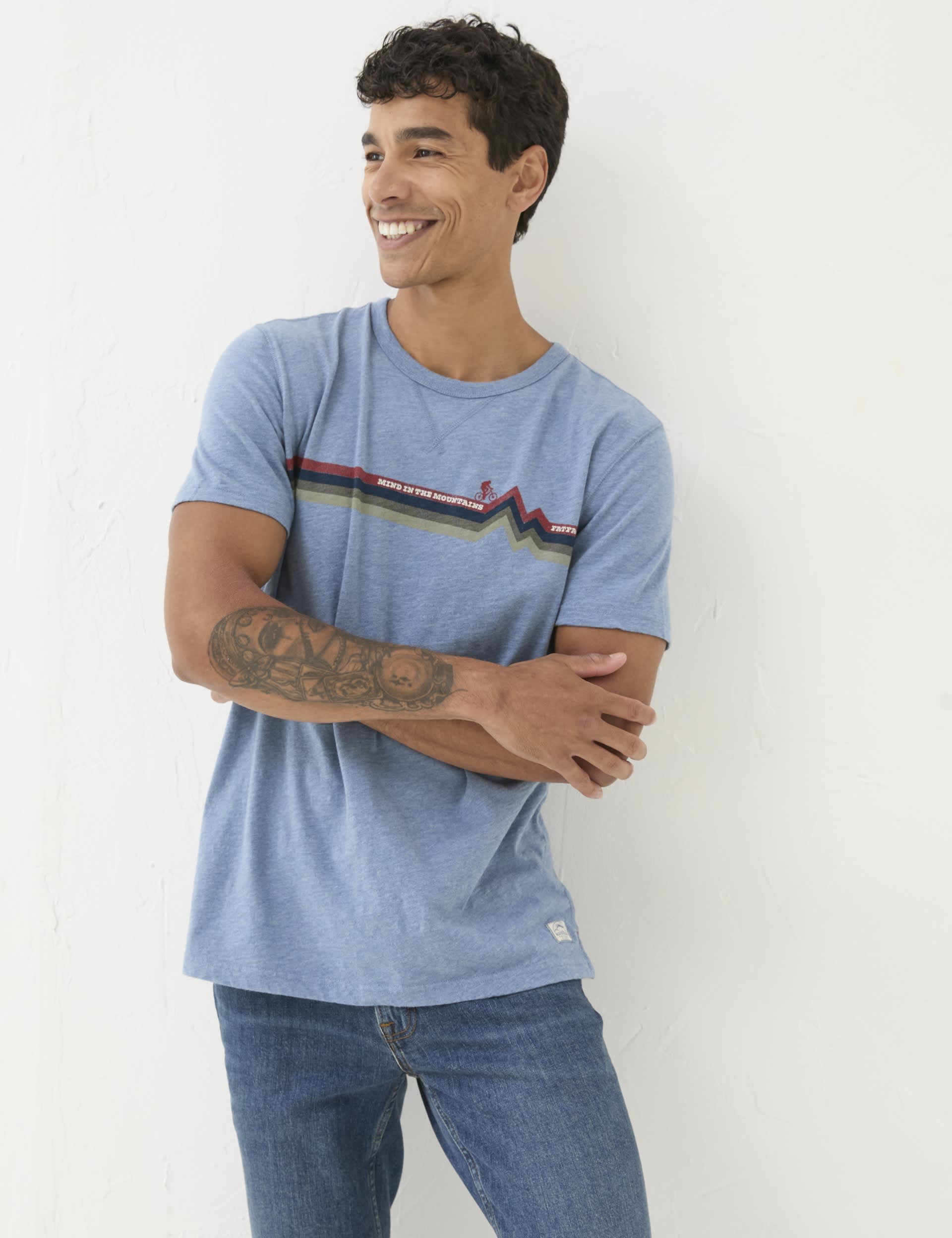 Fatface Men's Pure Cotton Bicycle Stripe T-Shirt