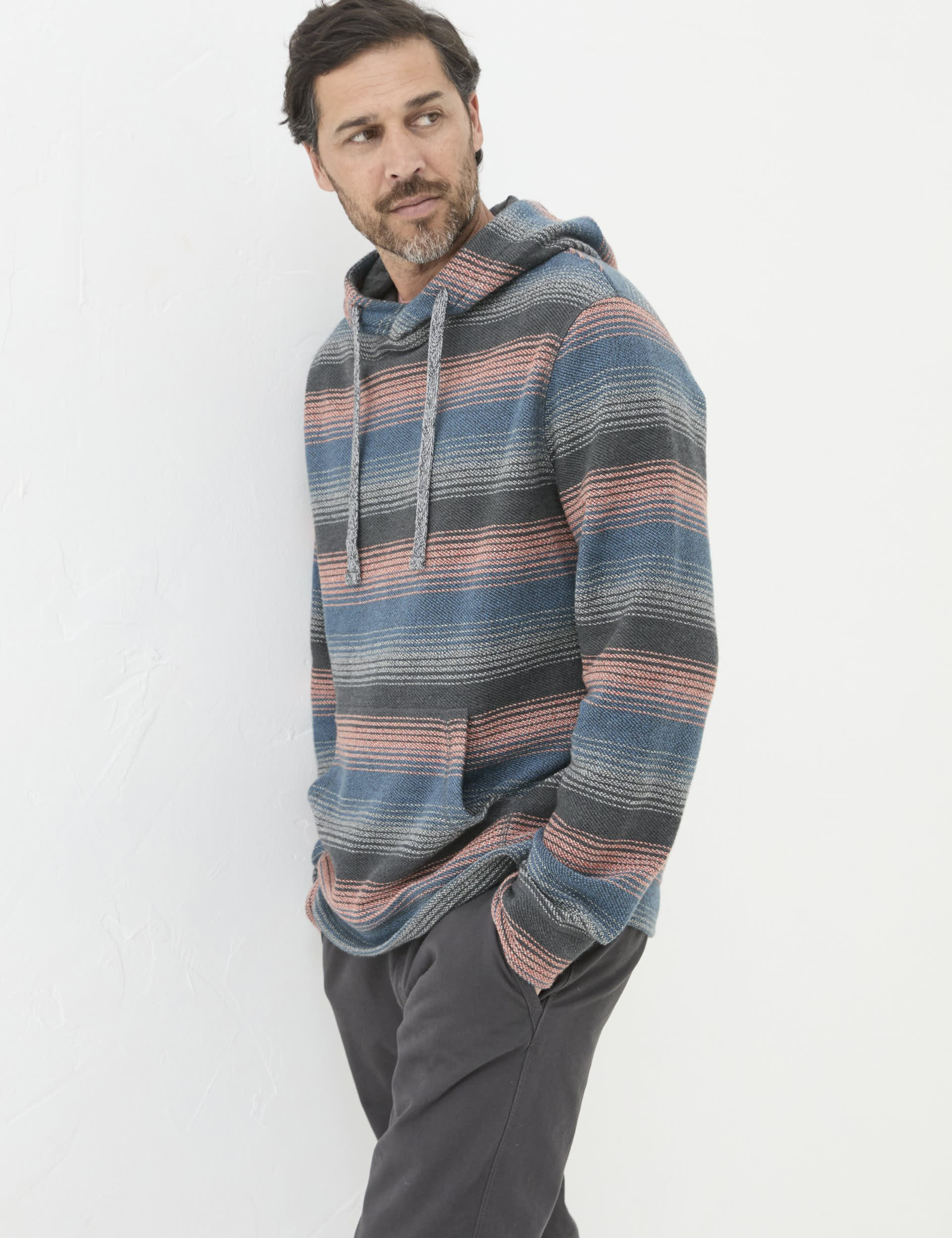 Fatface Men's Pure Cotton Striped Textured Hoodie - MREG - Multi, Multi