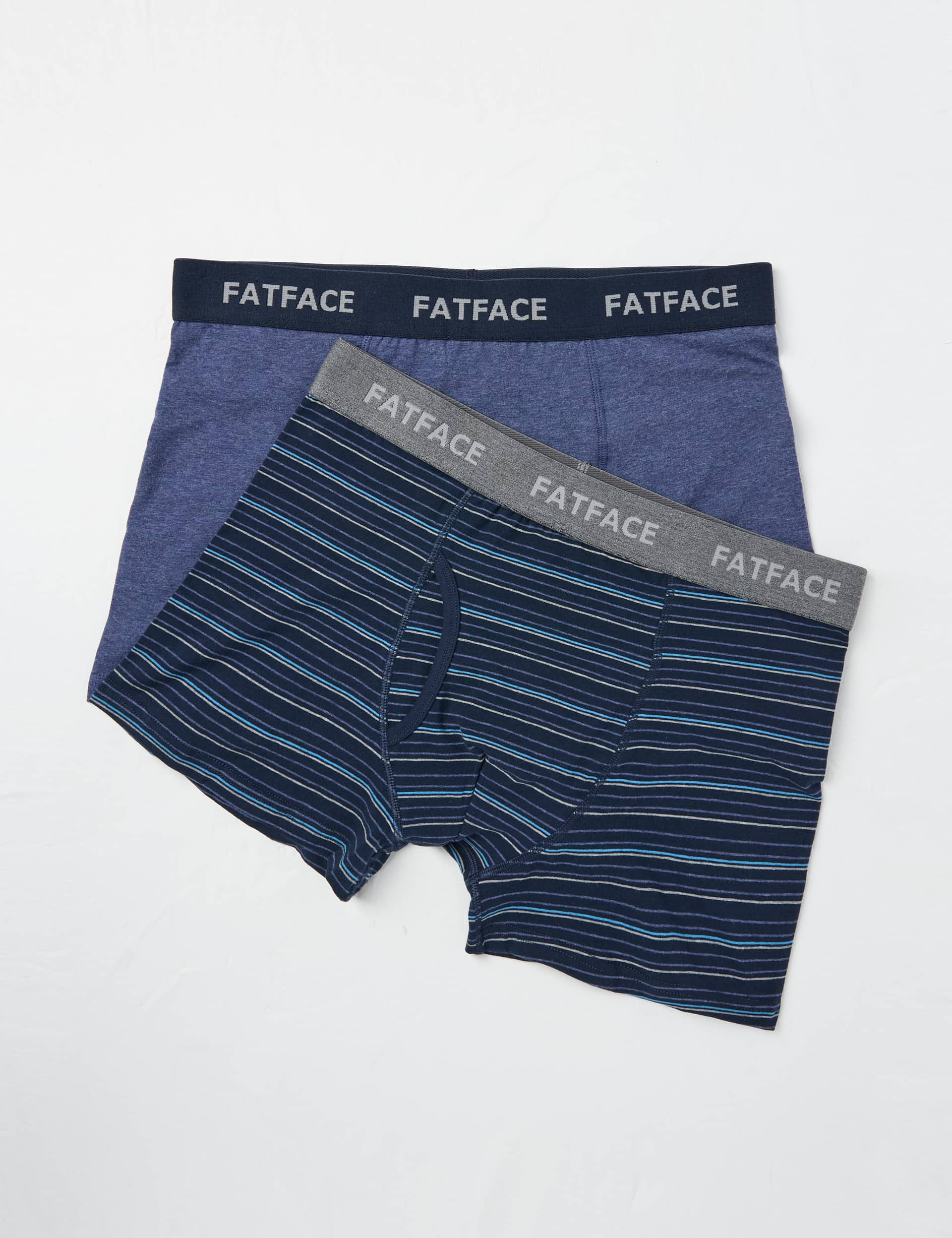 Fatface Men's 2pk Cotton Stretch Striped & Plain Boxers - M - Navy Mix, Navy Mix