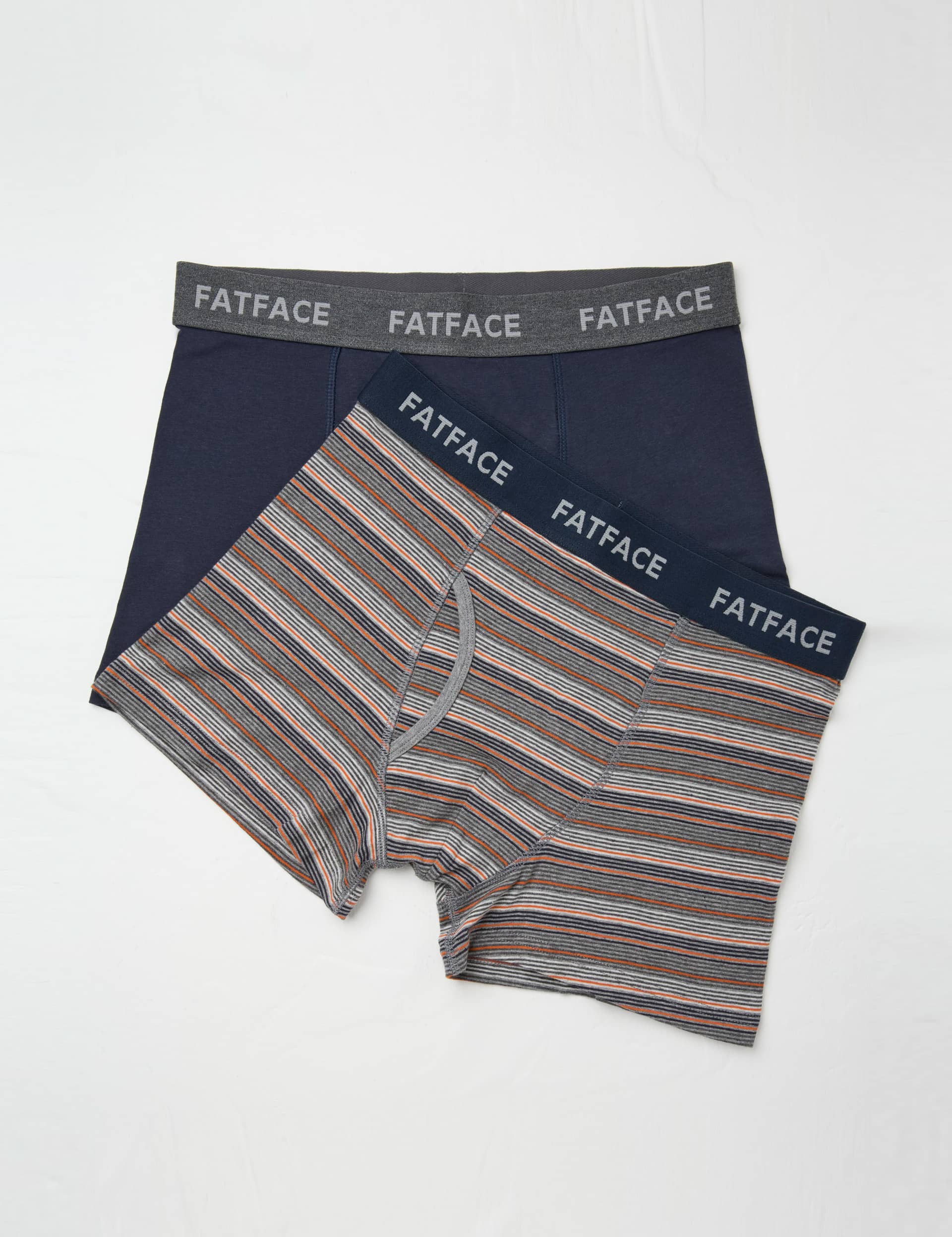 Fatface Men's 2pk Cotton Stretch Striped & Plain Boxers - M - Navy Mix, Navy Mix