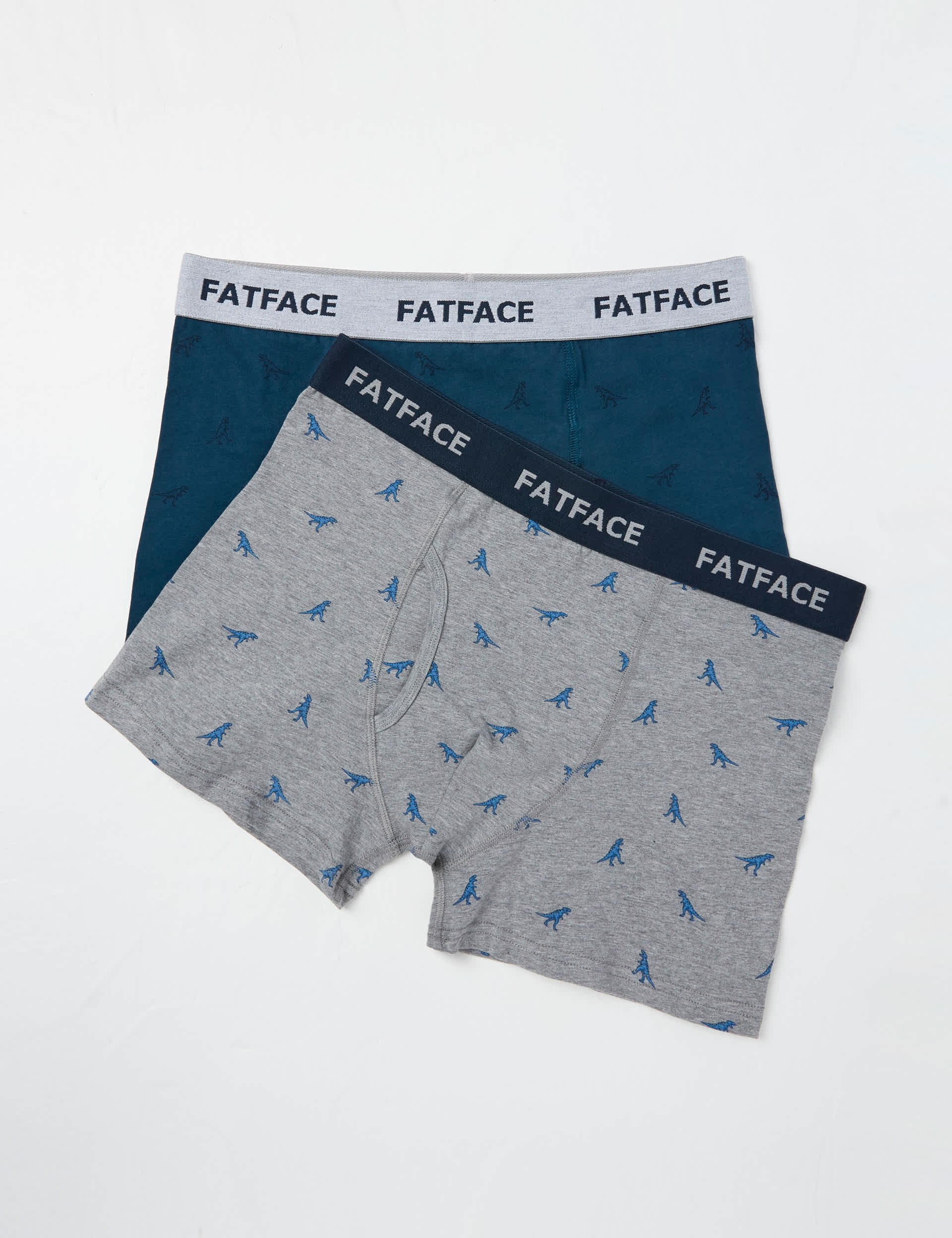 Fatface Men's 2pk Cotton Stretch Dinosaur Boxers - L - Grey Mix, Grey Mix