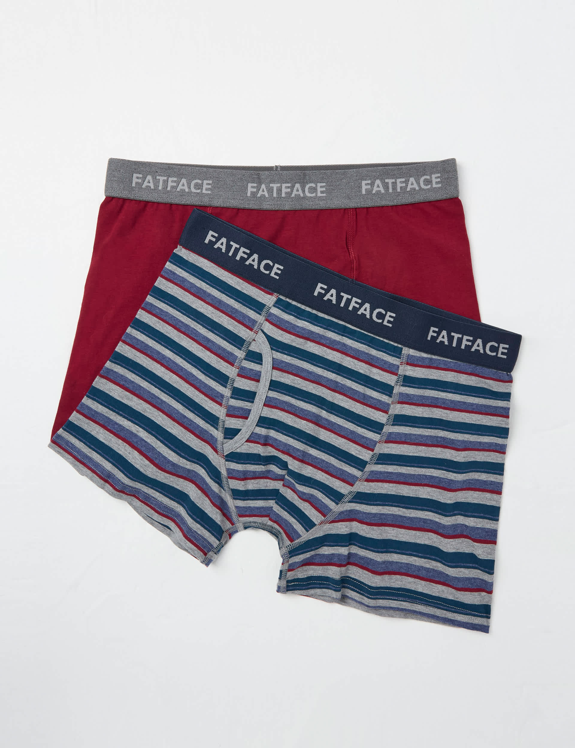 Fatface Men's 2pk Cotton Stretch Striped & Plain Boxers - M - Red Mix, Red Mix