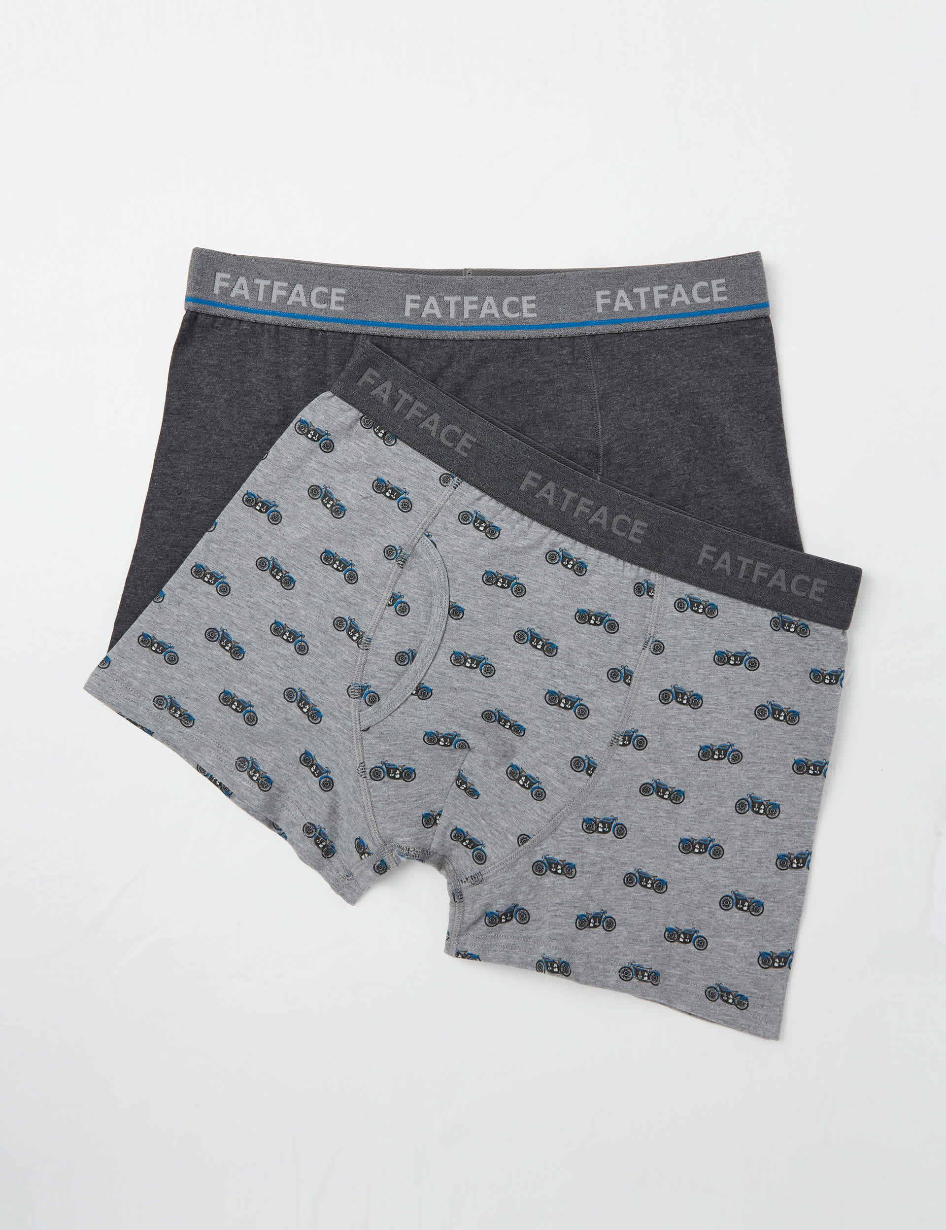 Fatface Men's 2pk Cotton Rich Motorbike Print Boxers - Grey Mix, Grey Mix