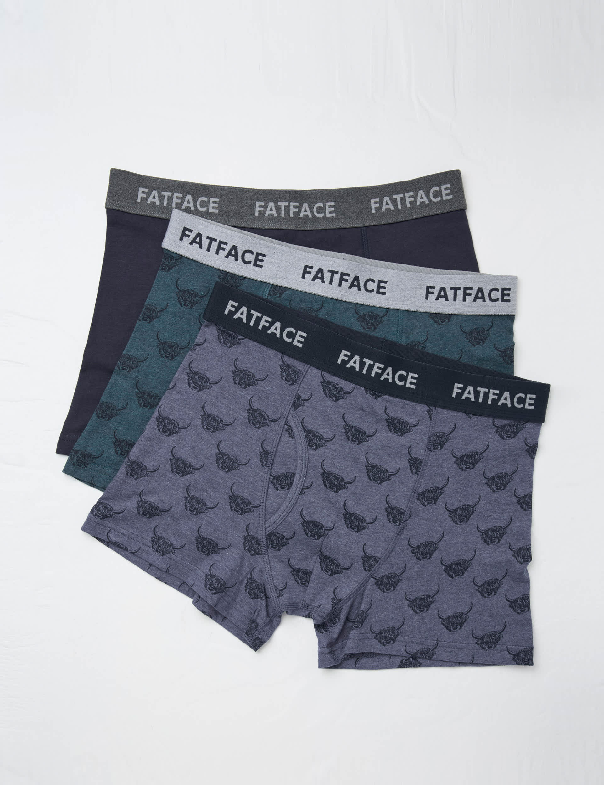 Fatface Men's 3pk Cotton Stretch Highland Cow Boxers - M - Navy Mix, Navy Mix