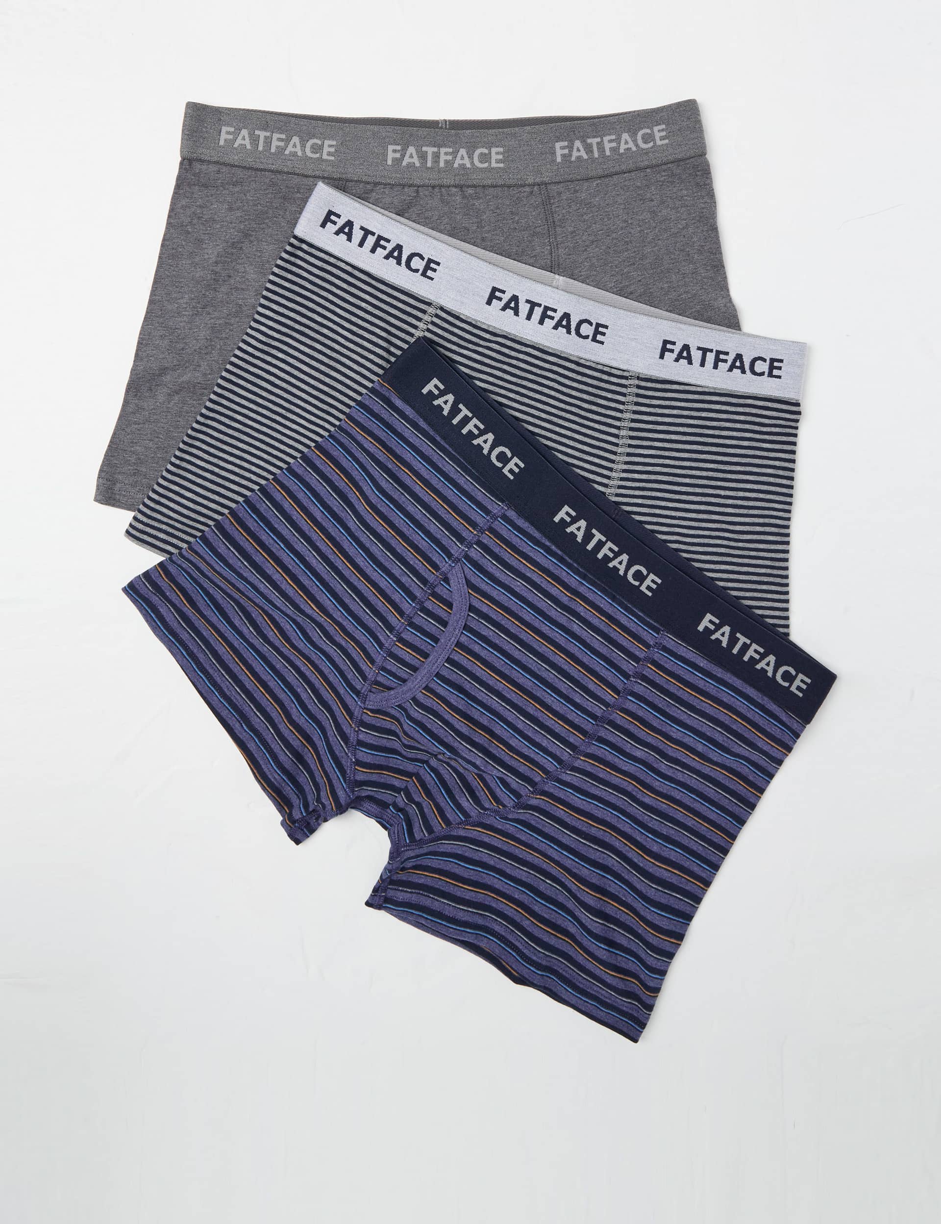 Fatface Men's 3pk Cotton Stretch Striped Boxers - M - Navy Mix, Navy Mix