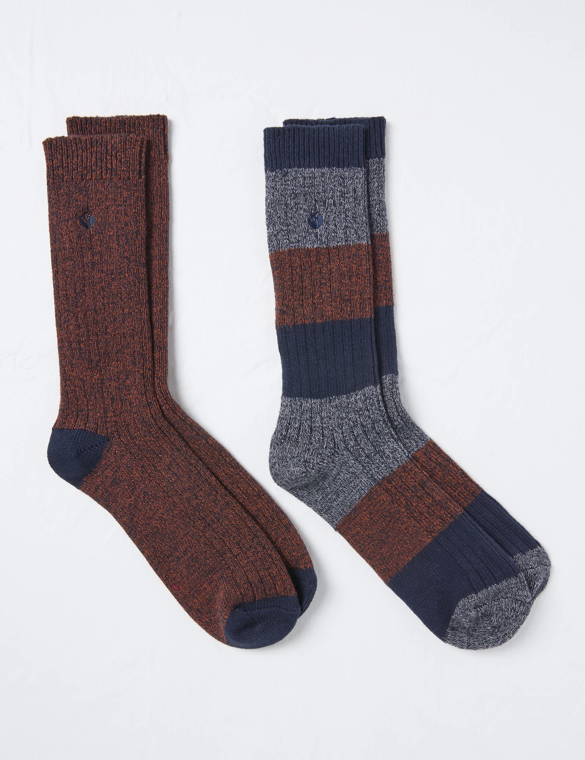 Fatface Men's 2 Pack Nathan Twist Socks - M-L - Navy Mix, Navy Mix