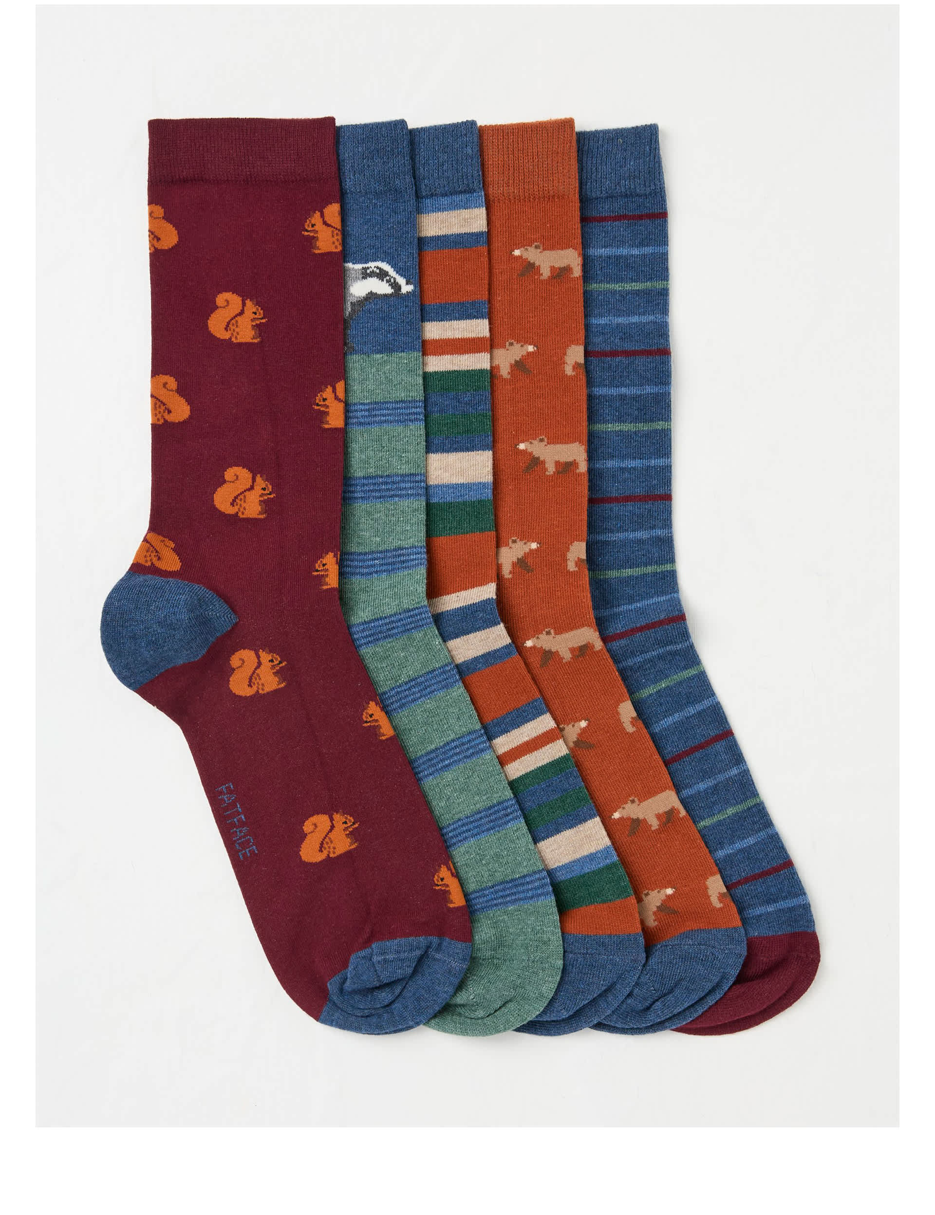 Fatface Men's 5pk Novelty Cotton Rich Socks - S-M - Multi, Multi