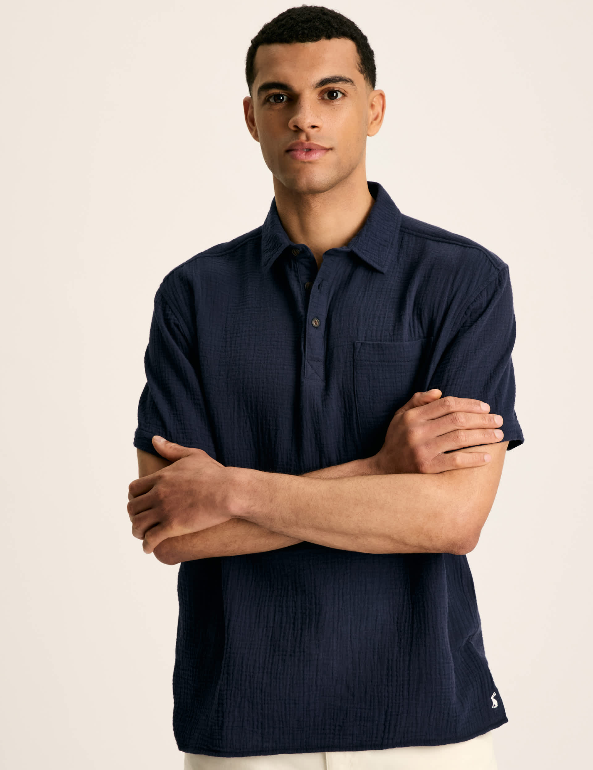 Joules Men's Pure Cotton Textured Polo Shirt - M - Navy Mix, Navy Mix