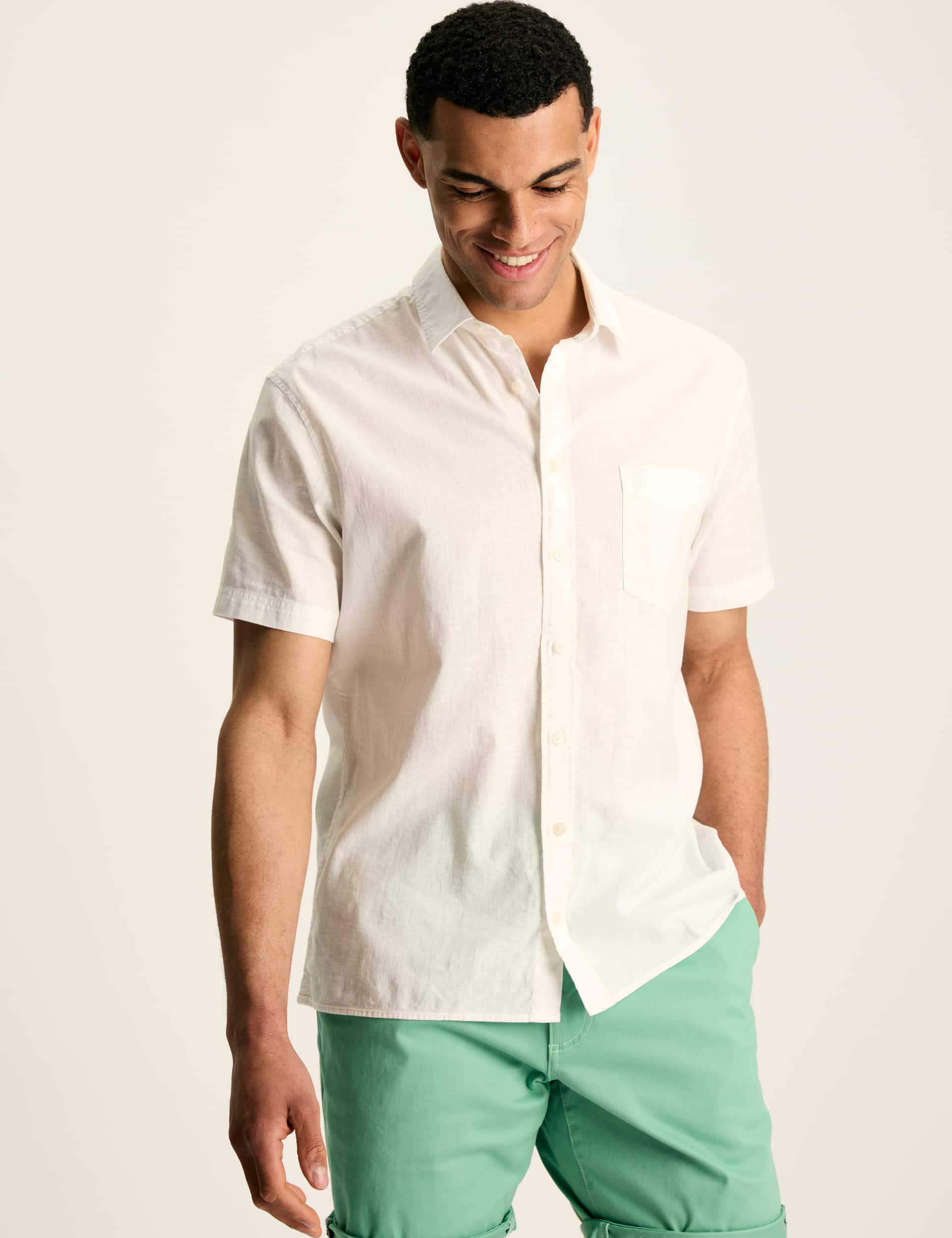 Joules Men's Linen Rich Shirt - M - White, White,Pink,Green