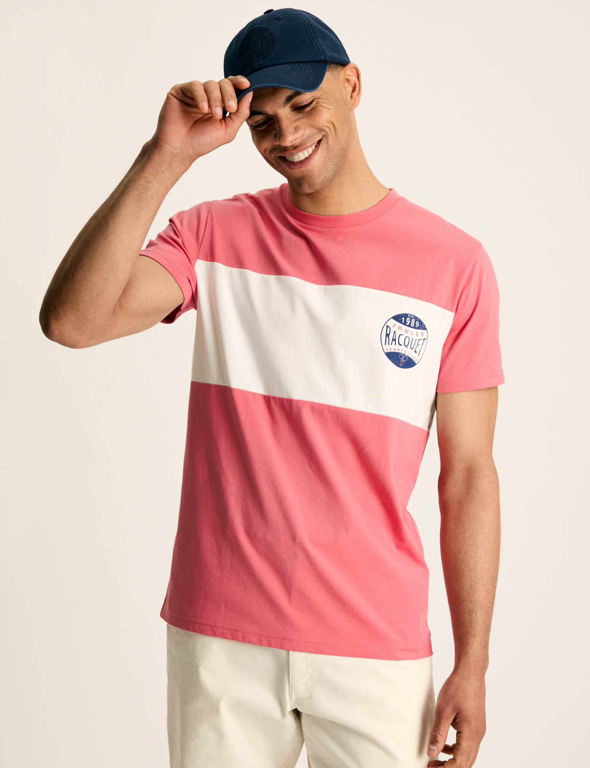 Joules Men's Pure Cotton Colour Block T-Shirt - M - Pink, Pink