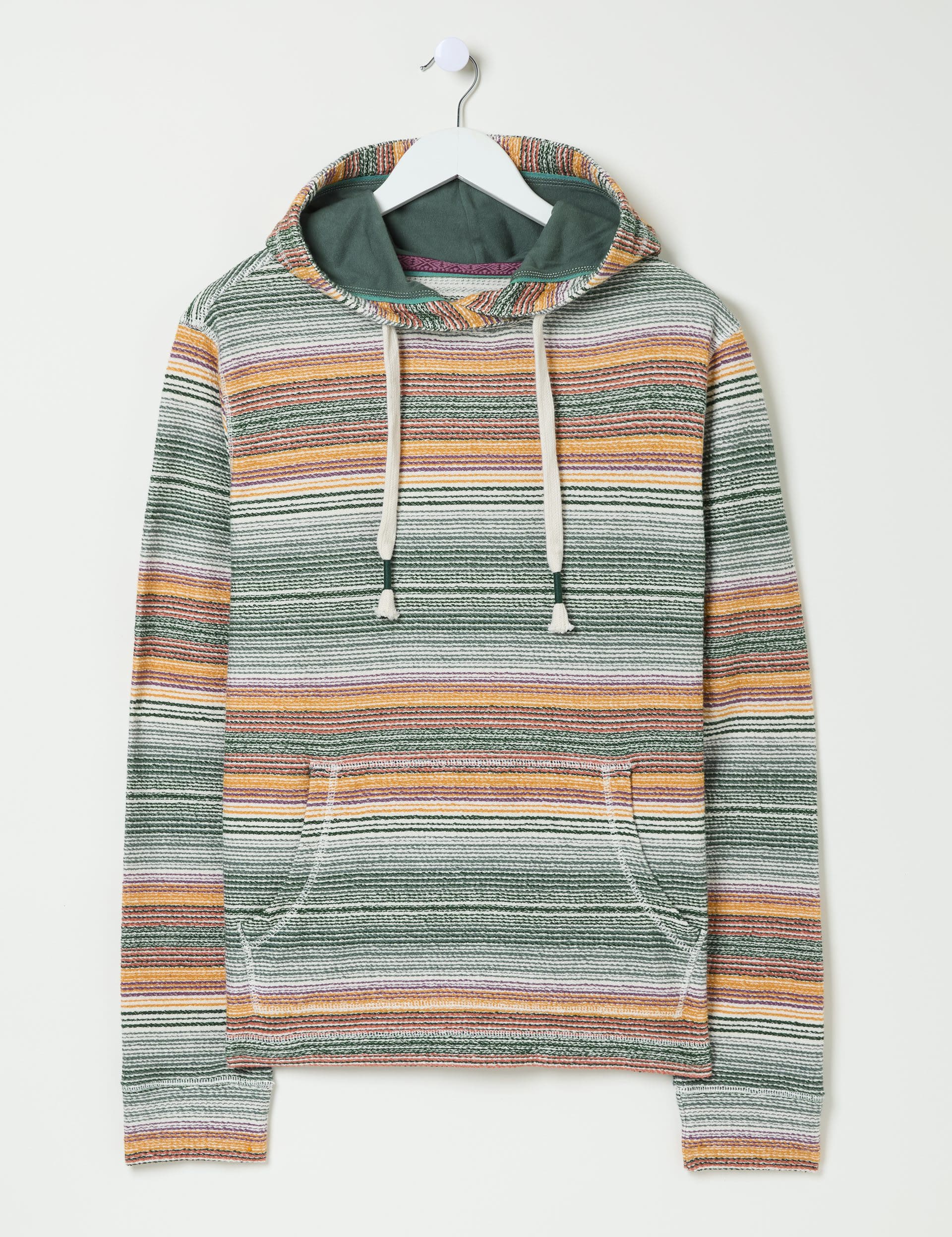 Fatface Men's Pure Cotton Striped Hoodie - MREG - Green Mix, Green Mix