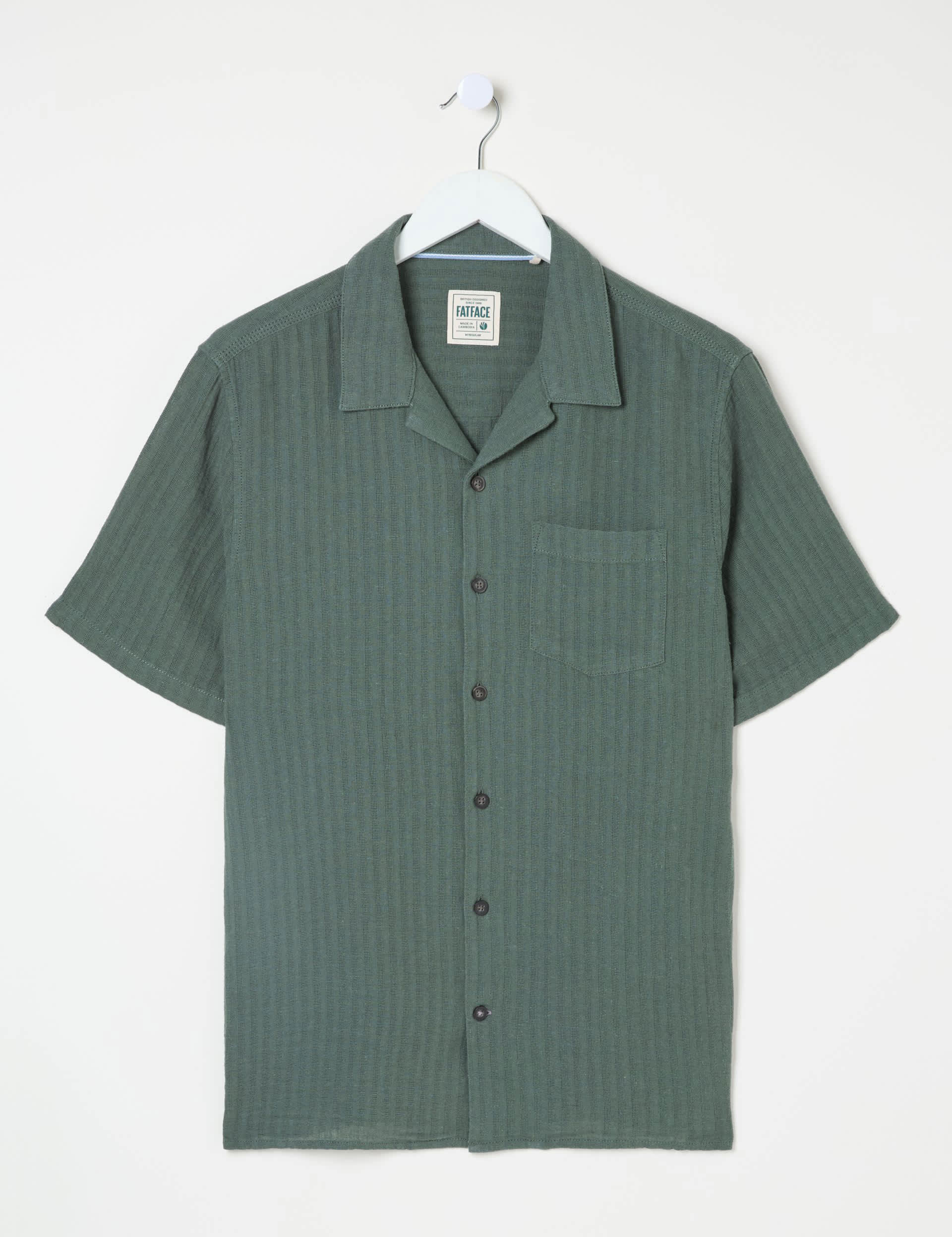 Fatface Men's Linen Blend Shirt - MREG - Green, Green