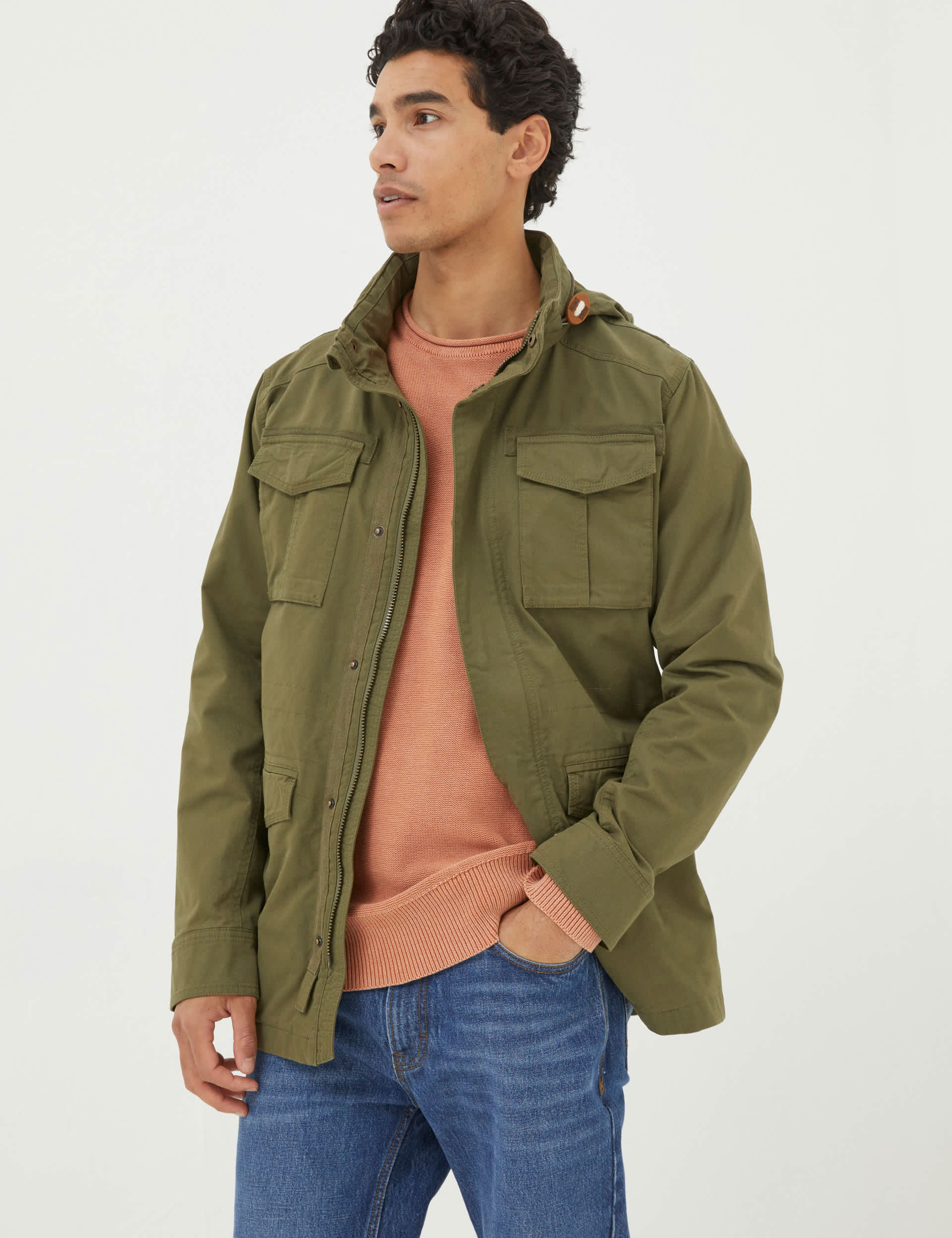 Fatface Men's Pure Cotton Utility Jacket - MREG - Green, Green