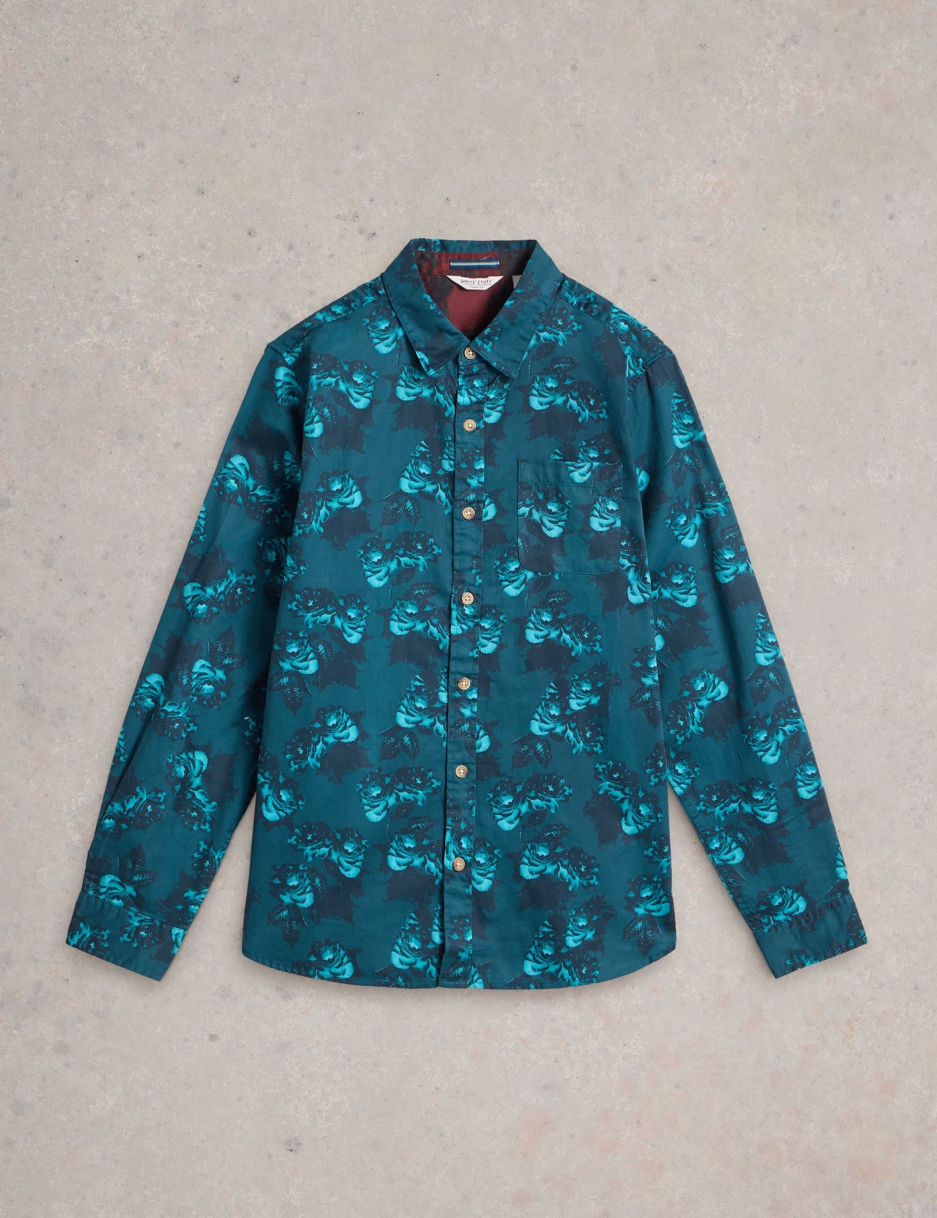 White Stuff Men's Pure Cotton Floral Shirt - M - Blue Mix, Blue Mix,Red Mix